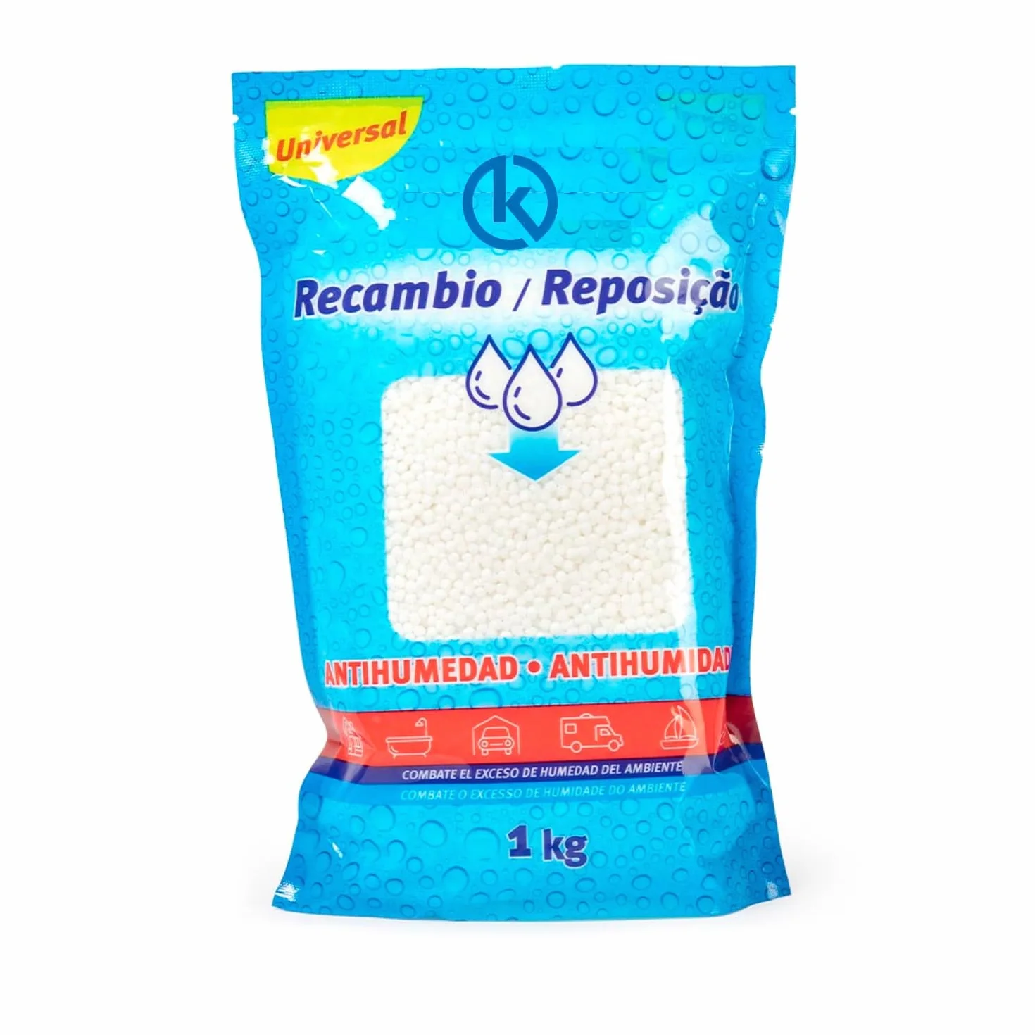 KROWN - Recambio Antihumedad 1 kg, Absorbe Humedad, Deshumidificador Antihumedad Habitación, Atrapa Humedad Interior para Armarios, Cocina, Coche, Trasteros, Baños