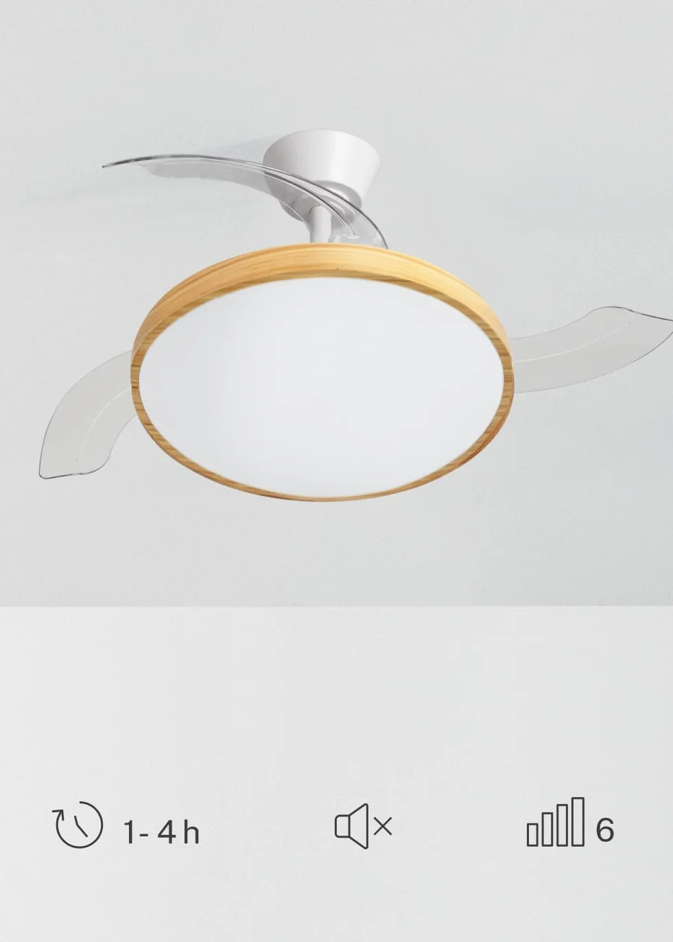 CREATE WIND CLEAR STUDIO S Ventilador de techo con luz blanco madera clara 40W Ø 91 cm aspas retráctiles temporizador