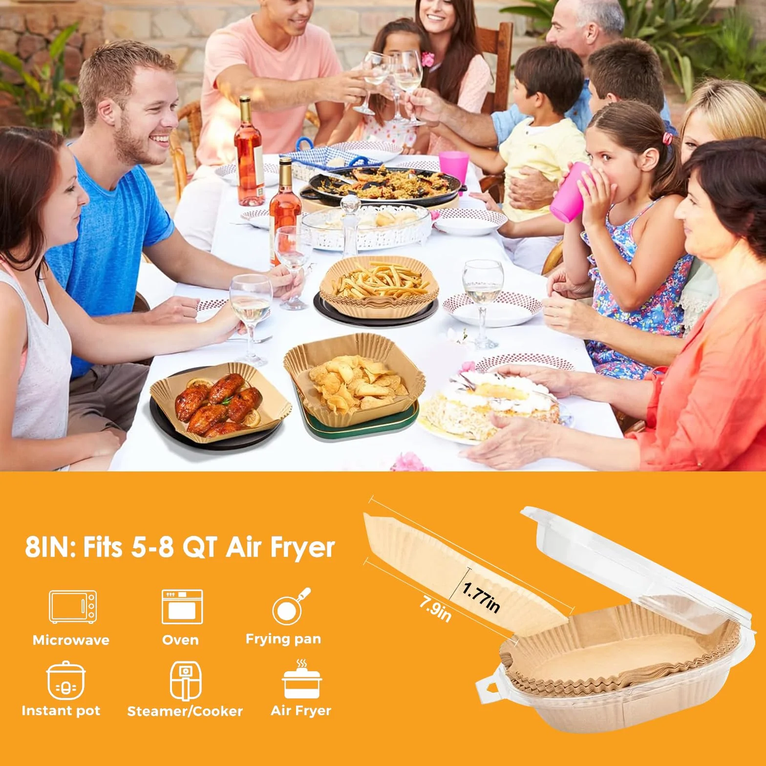 Papel Freidora Aire de 20-24cm,100 Unidades,Papel de Freidora de Aire Desechable de Grado Alimenticio,para Horno, Hornear y Microondas,Para Freidoras de Aire de 5 a 8 litros,BPA Free