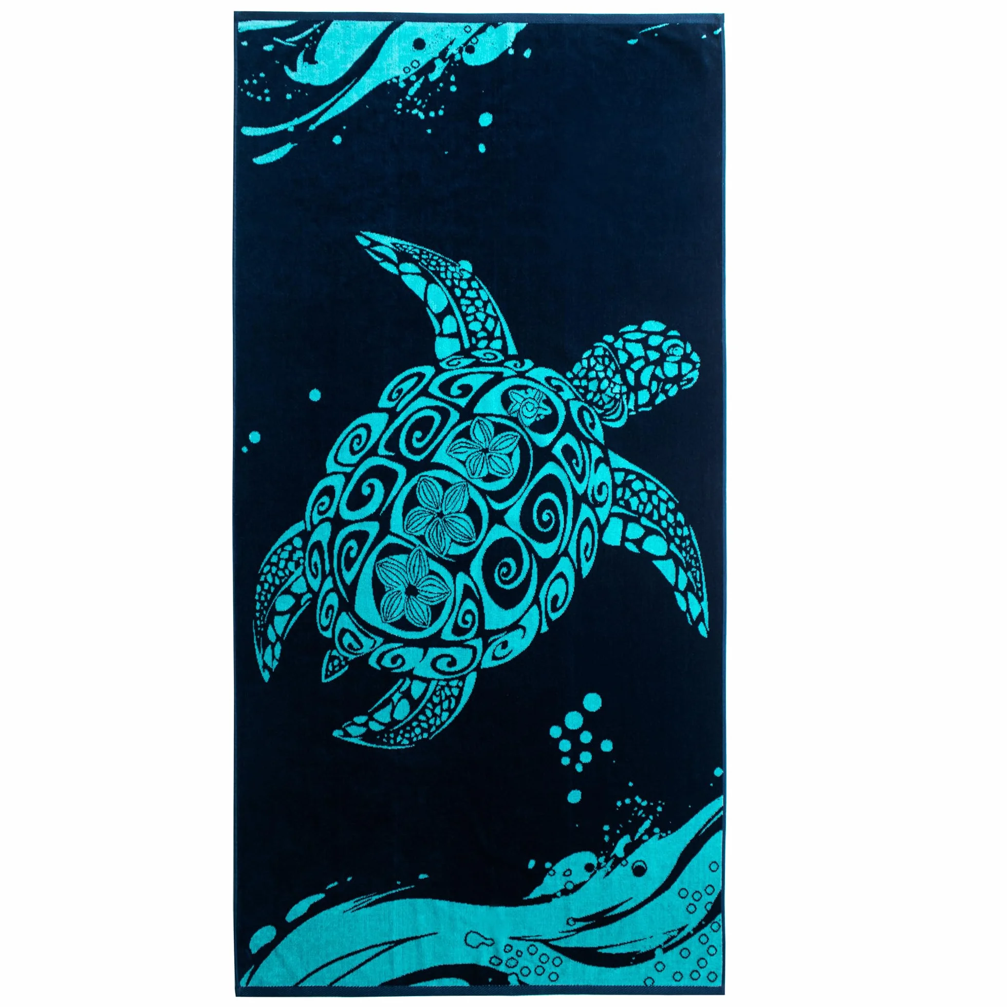 Toalla de Playa Grande 90 x 180 cm 100% algodón, Toalla de baño de Terciopelo, Color Azul Oscuro, Azul Marino, Blanco Tortuga