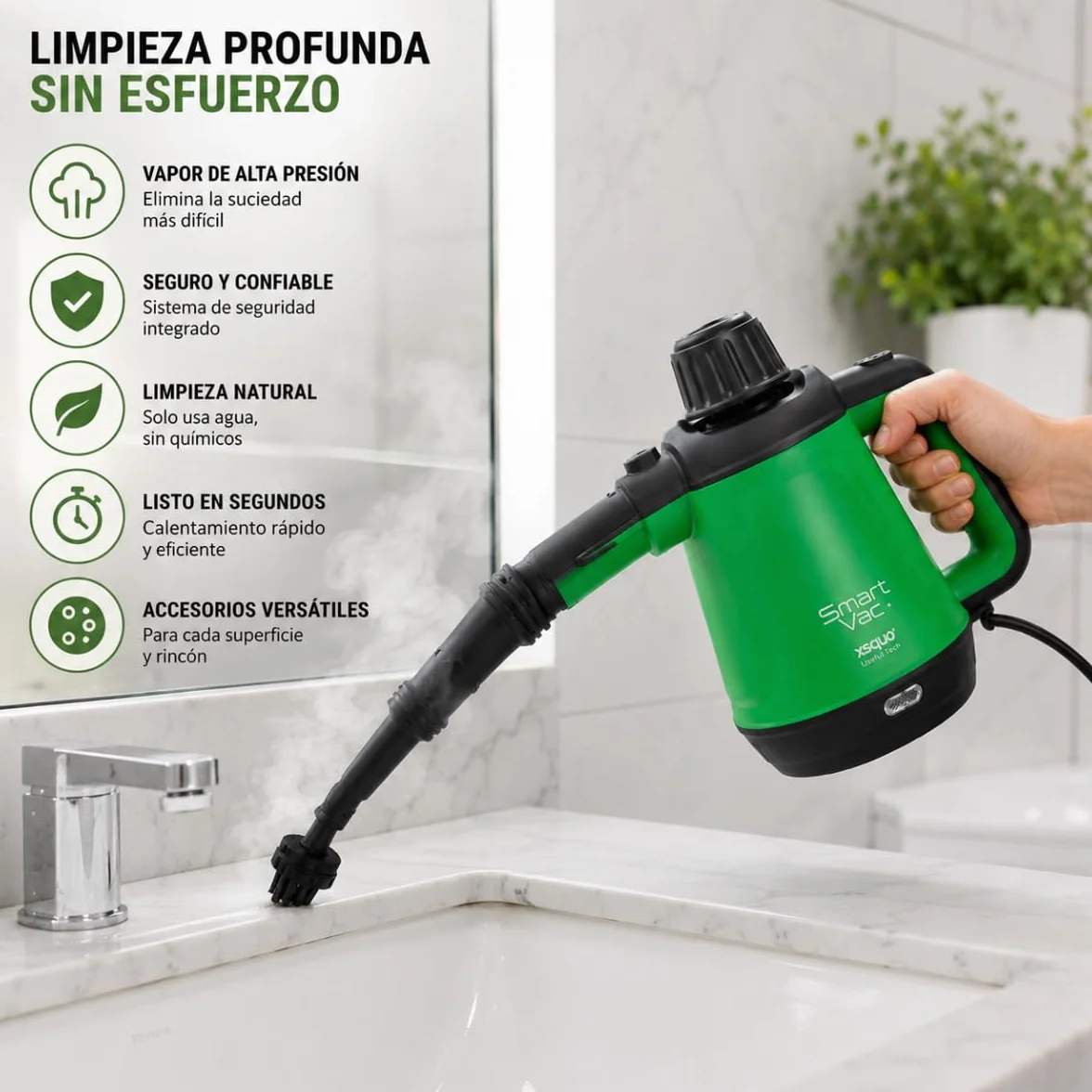 Limpiador a Vapor Multiusos Portátil 1200W 5 en 1 Presurizada con Accesorios - Xsquo