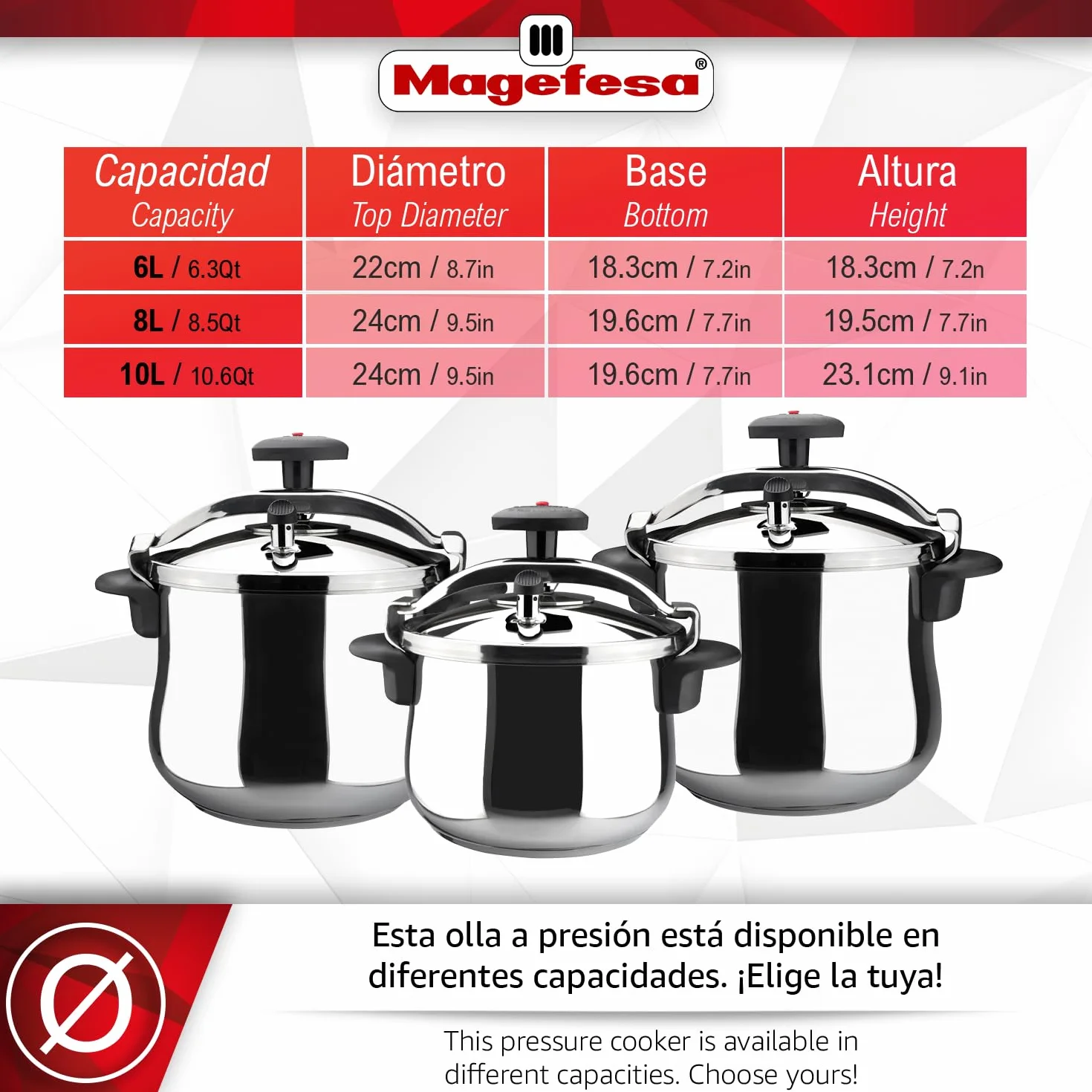 Magefesa Star Bombeada Olla Express Tradicional 10L Acero Inoxidable 18/10 Inducción Válvula Giratoria