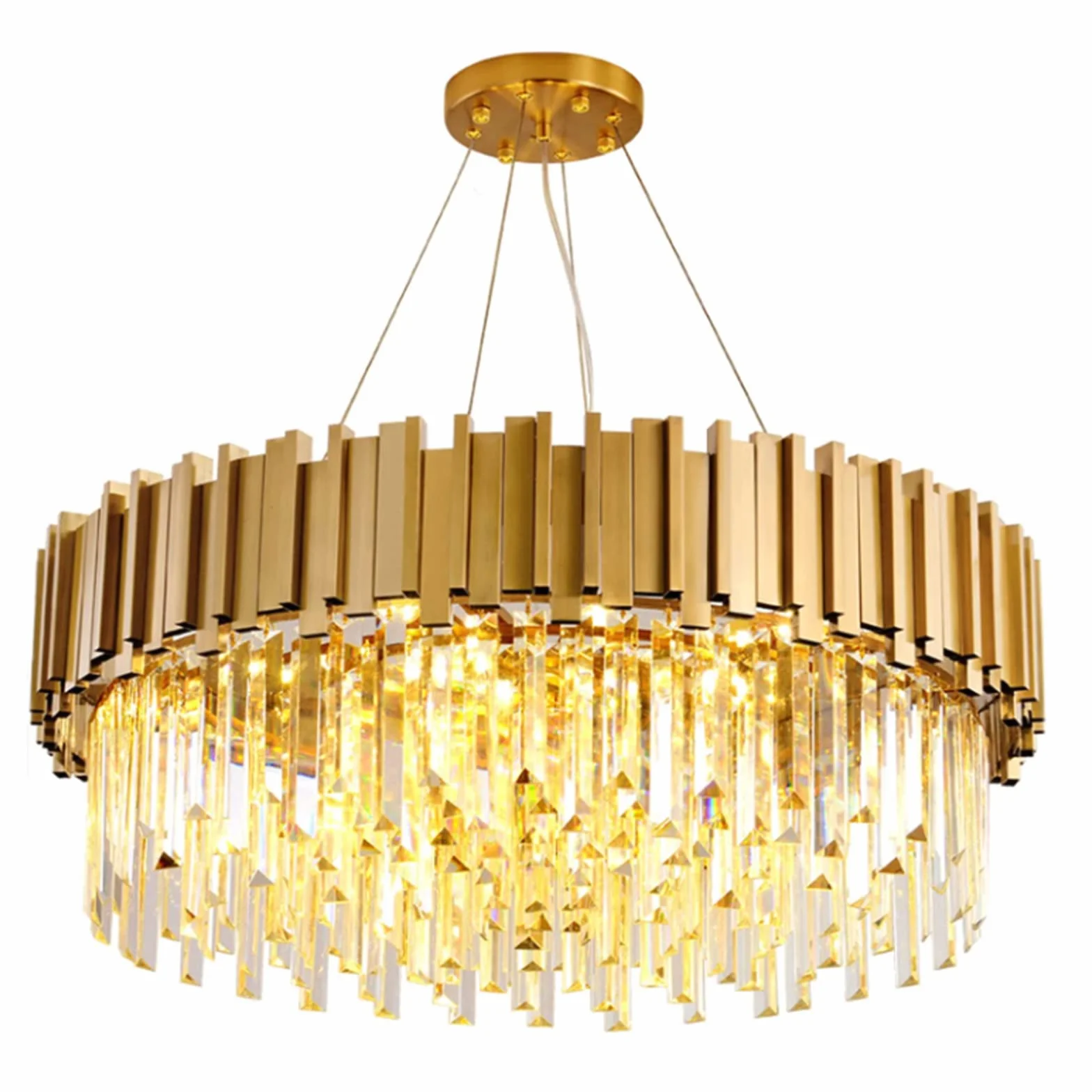 Lámpara De Techo De Cristal De Lujo De Golden Round Moderna Lámpara De Techo De Lámpara Led/lámpara De Techo De Lámpara De Acero Inoxidable Ilumi(Size:80cm,Color:Luz Tricolor Regulable)