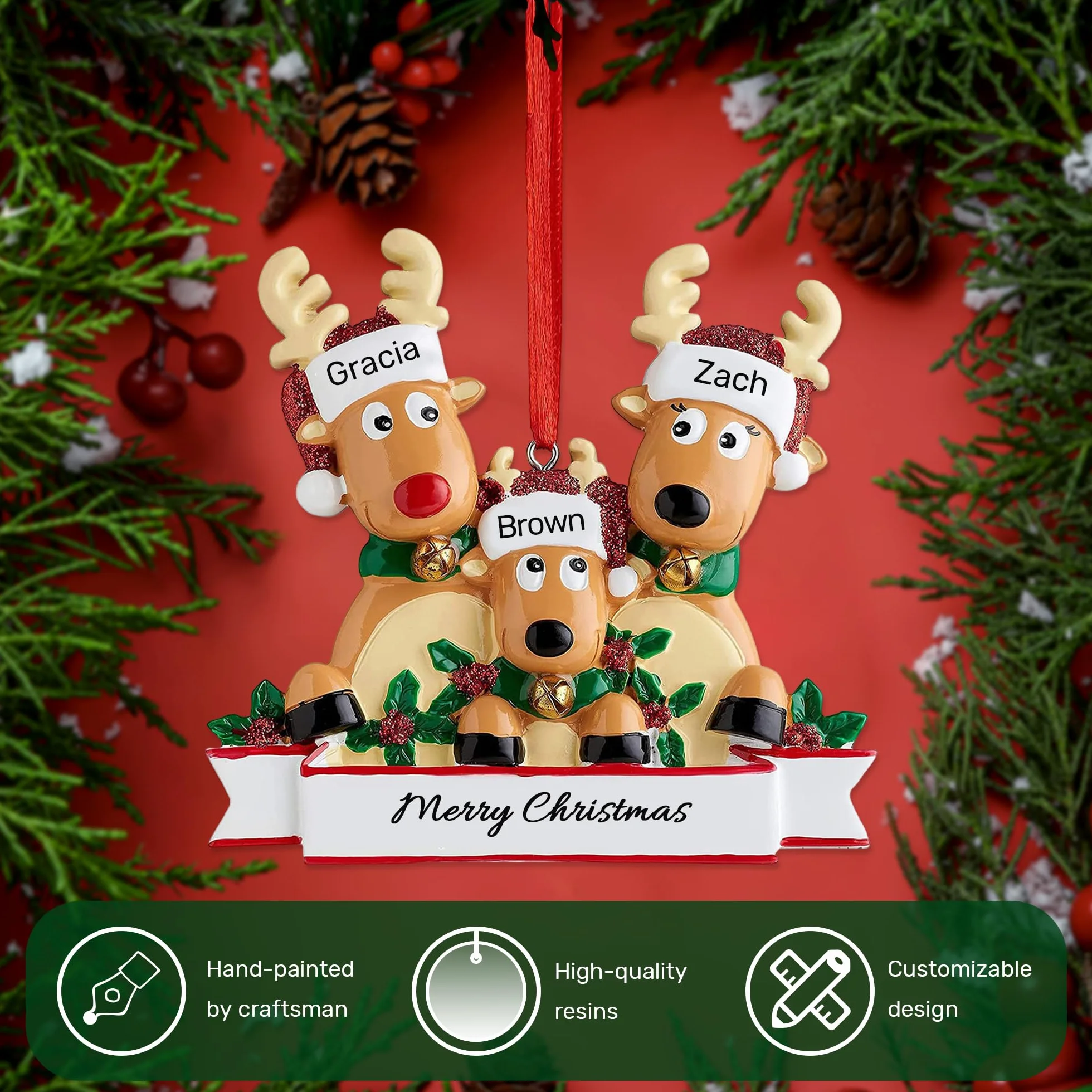 Adornos Navideños Personalizados Colgante Familia 3 Miembros Decoración Navidad
