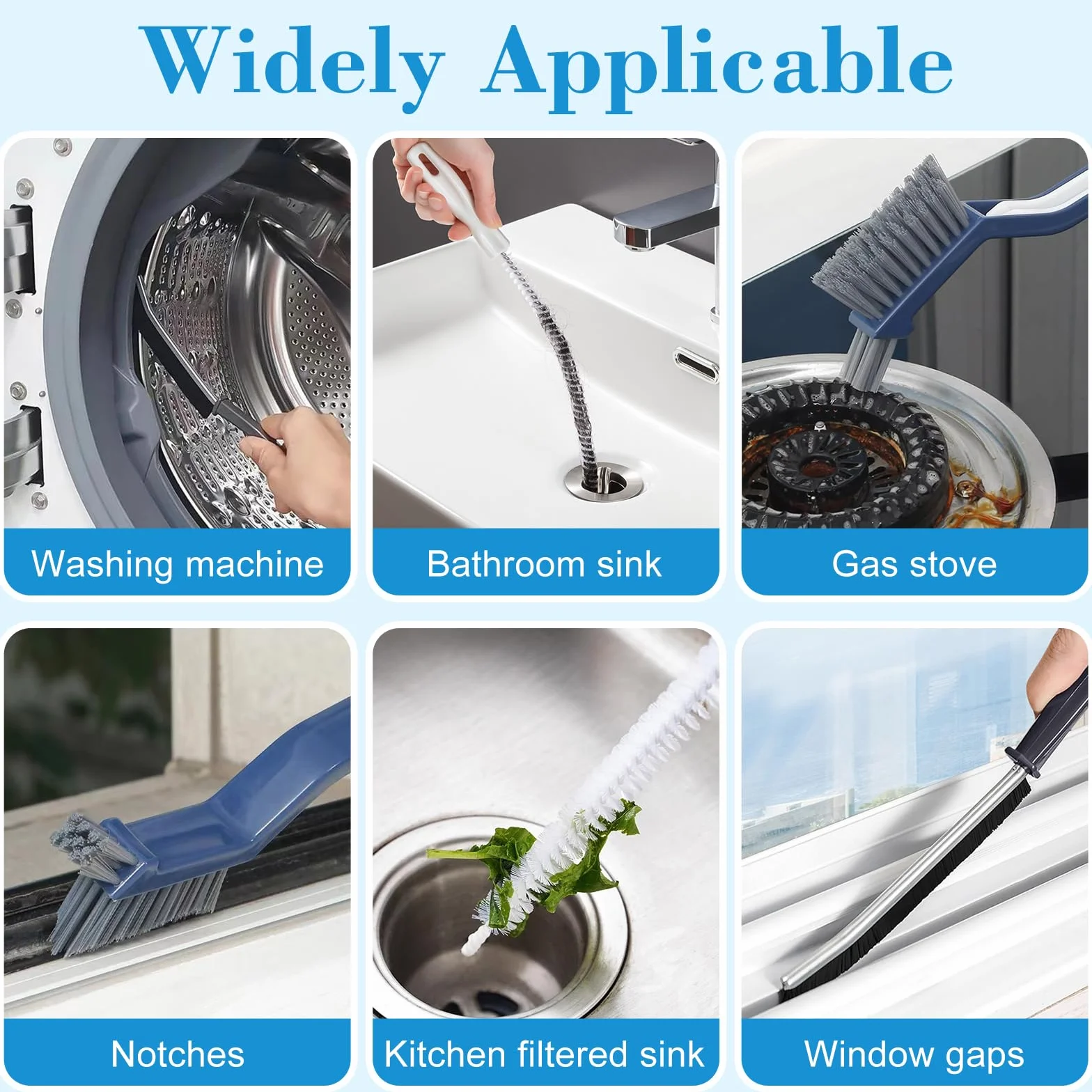 4 Cepillos Multifuncionales de Limpieza, Cerdas Duras para Huecos y Tuberías, Ideal para Baño, Cocina y Ventanas