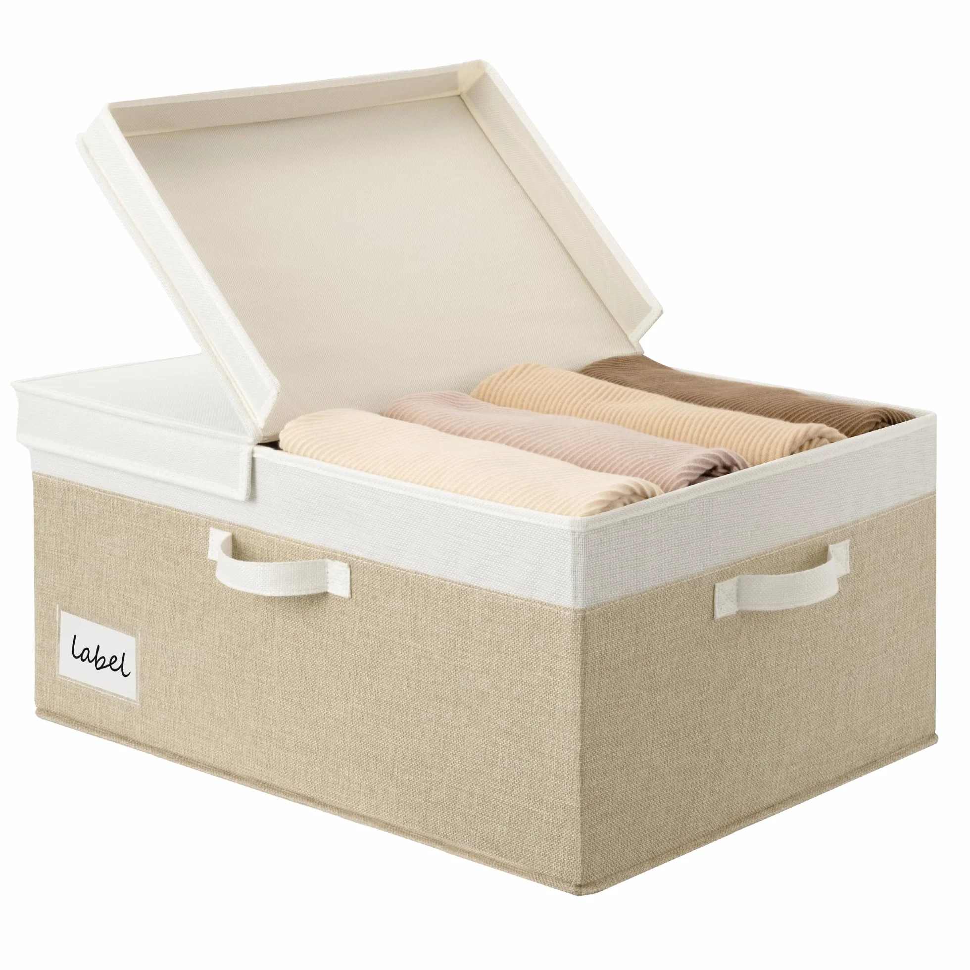 GRANNY SAYS Caja de Almacenaje Grande con Tapa, Set de 1 Caja Almacenaje con Tapa, Cesto para Ropa de Armario, Grande Cesta de Tela para Organizar el Dormitorio, Plegable Decorativas, Blanco y Caqui