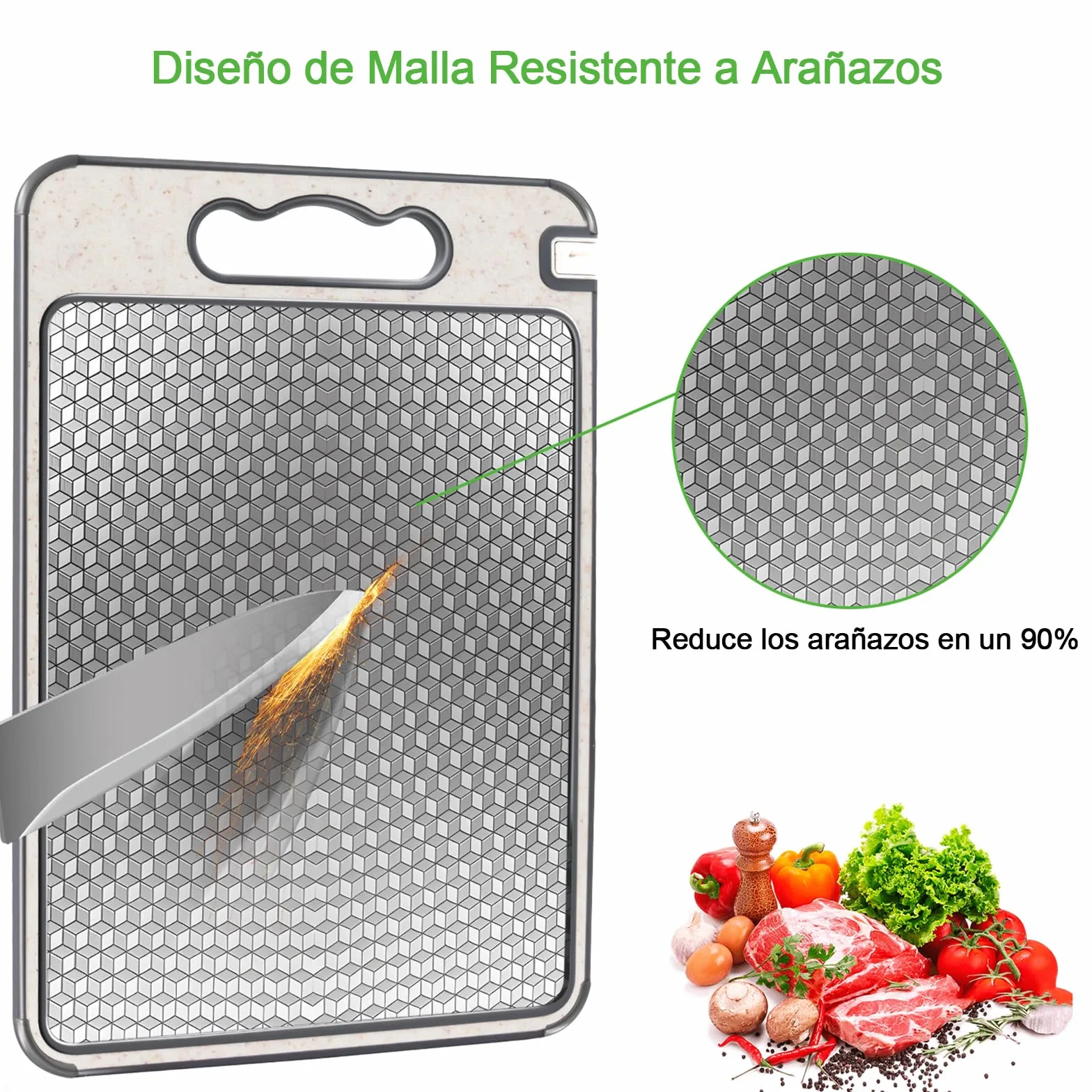 Tabla de Cortar Acero Inoxidable Doble Cara 36 x 25 cm Sin BPA