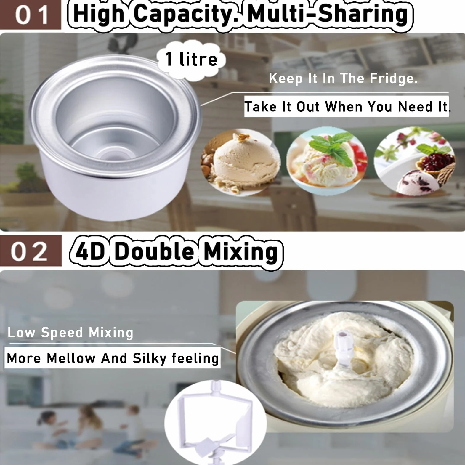 RayGenius Soft Serve Ice Cream Machine, Hogar DIY Cocina AutomáTica Mini Fruta Soft Serve Ice Cream Machine,Yogurt Makers， Saludable, Simple OperacióN De Un Solo Empuje.