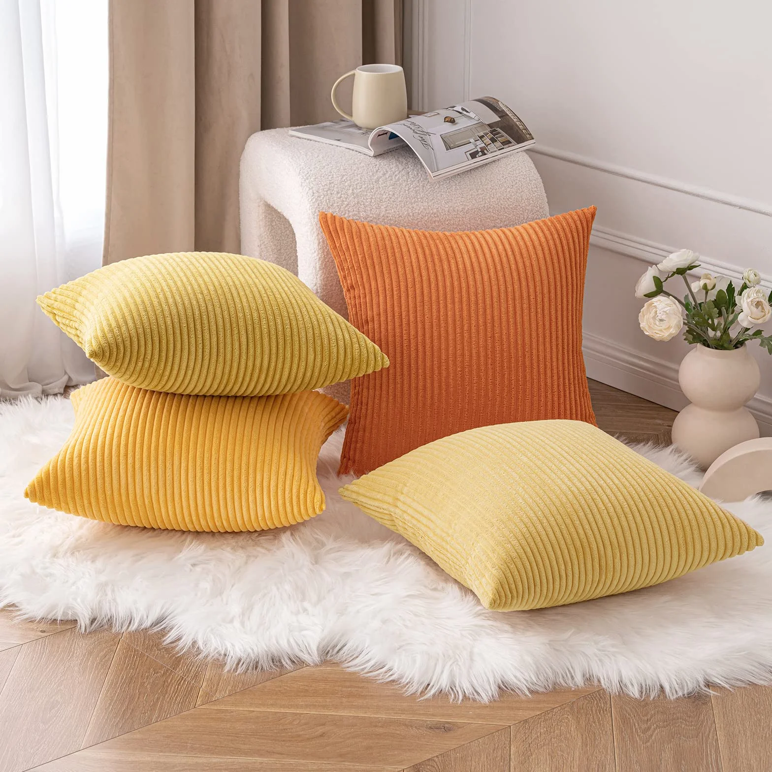 MIULEE Fundas Cojines 40x40 Pana Naranja 4 Piezas