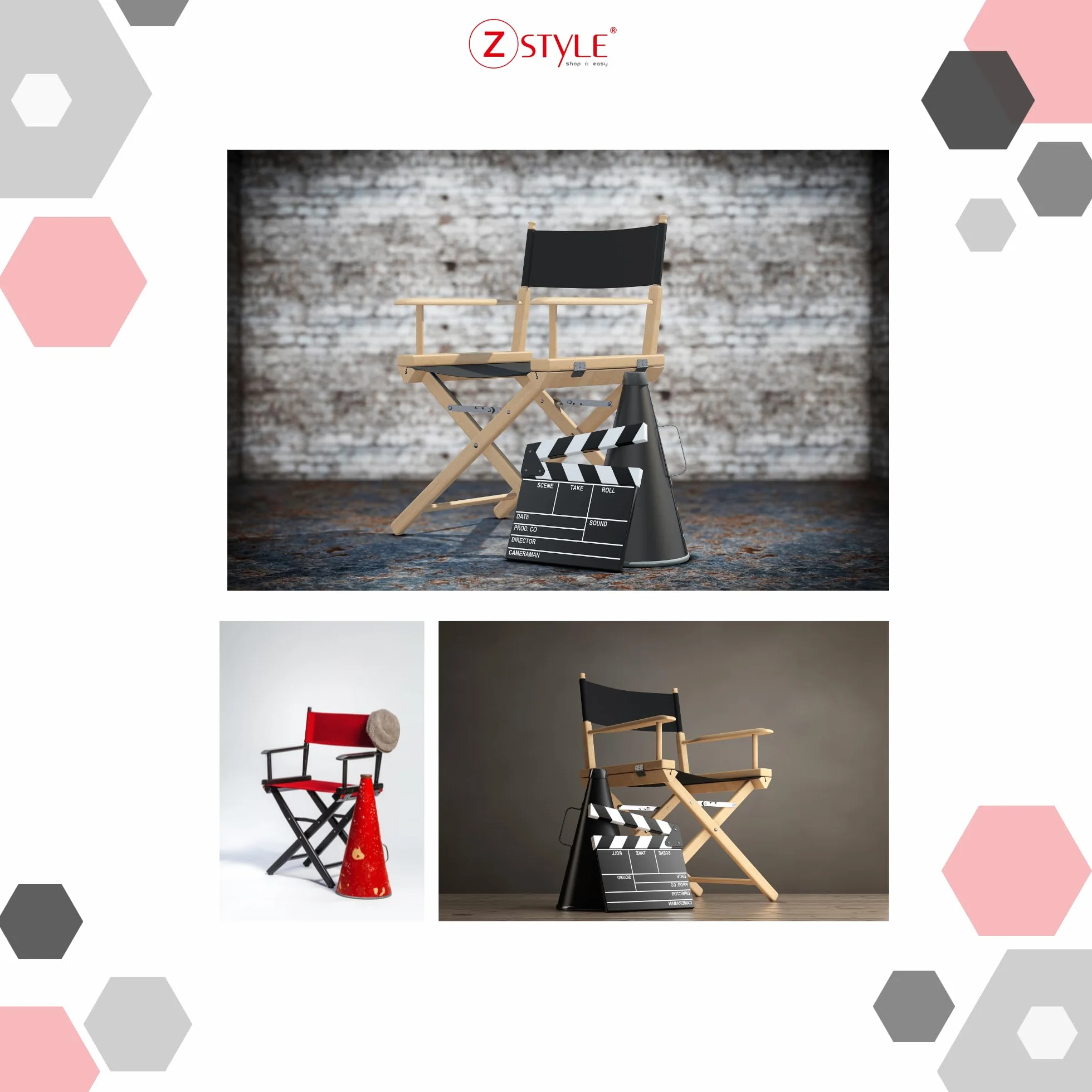 ZStyle Silla de director plegable de madera, 90 cm de altura, 54 cm de ancho, 48 cm de profundidad, color negro (palo caoba - tela azul)