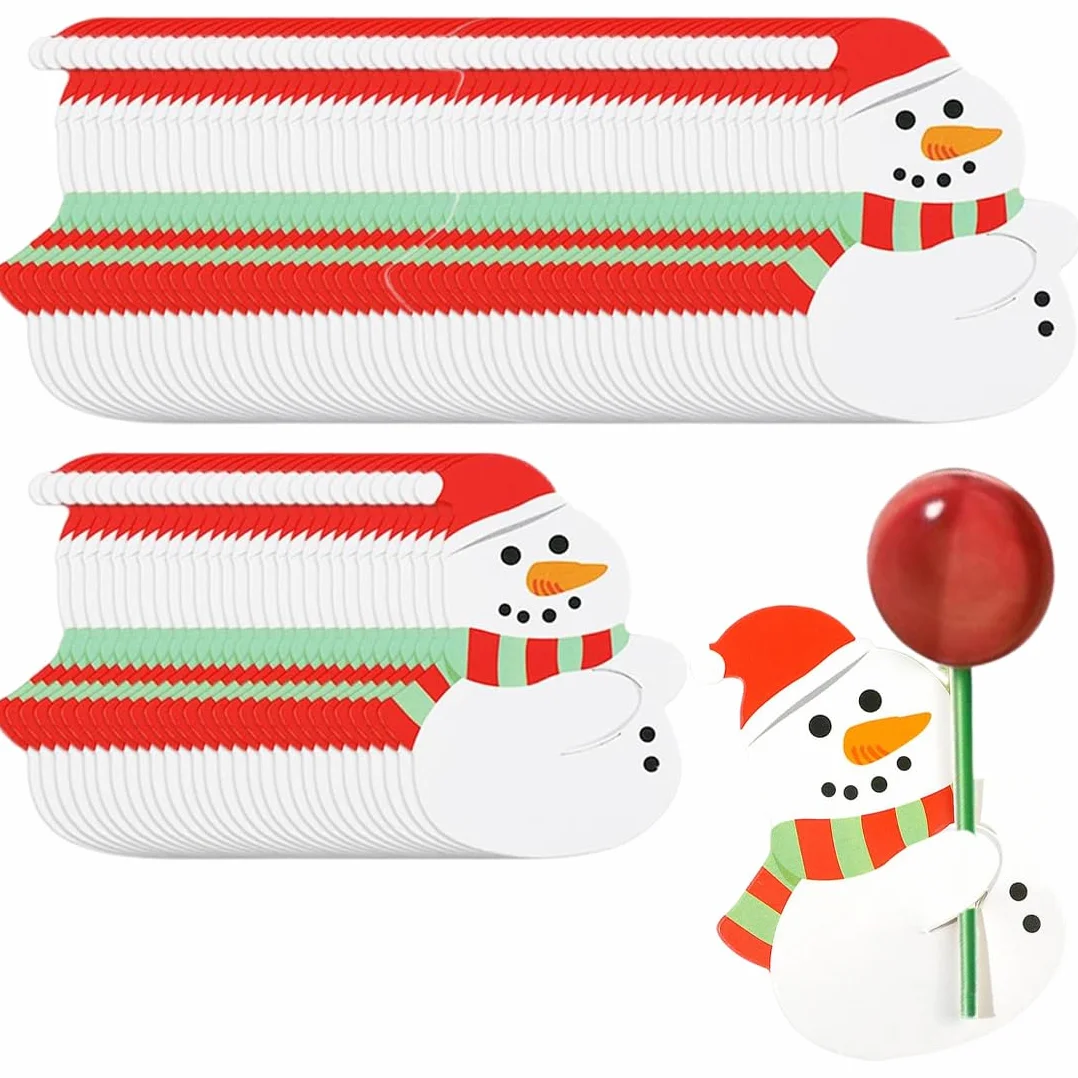 Soportes para tarjetas de navidad, Paquete de 50 tarjetas de papel para piruletas navideñas soporte para piruletas navideñas etiqueta de papel tarjeta de embalaje de muñeco de nieve