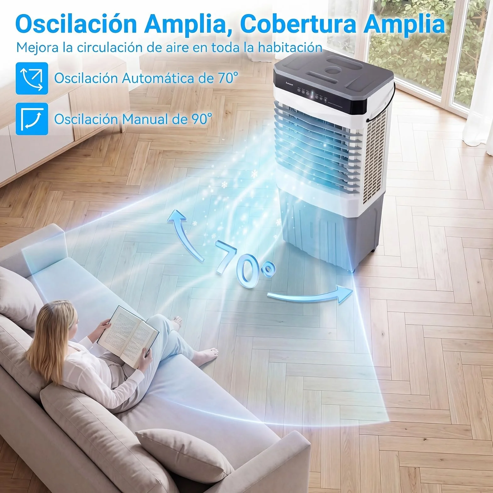 COSTWAY 3 en 1 Climatizador Evaporativo, Enfriador de Aire Portatil con 3 Velocidades, 2 Modos, 12H Temporizador, Ventilador con Ruedas, Oscilación de 70º/90° y Cubetas de Hielo (49 x 31 x 109 cm)