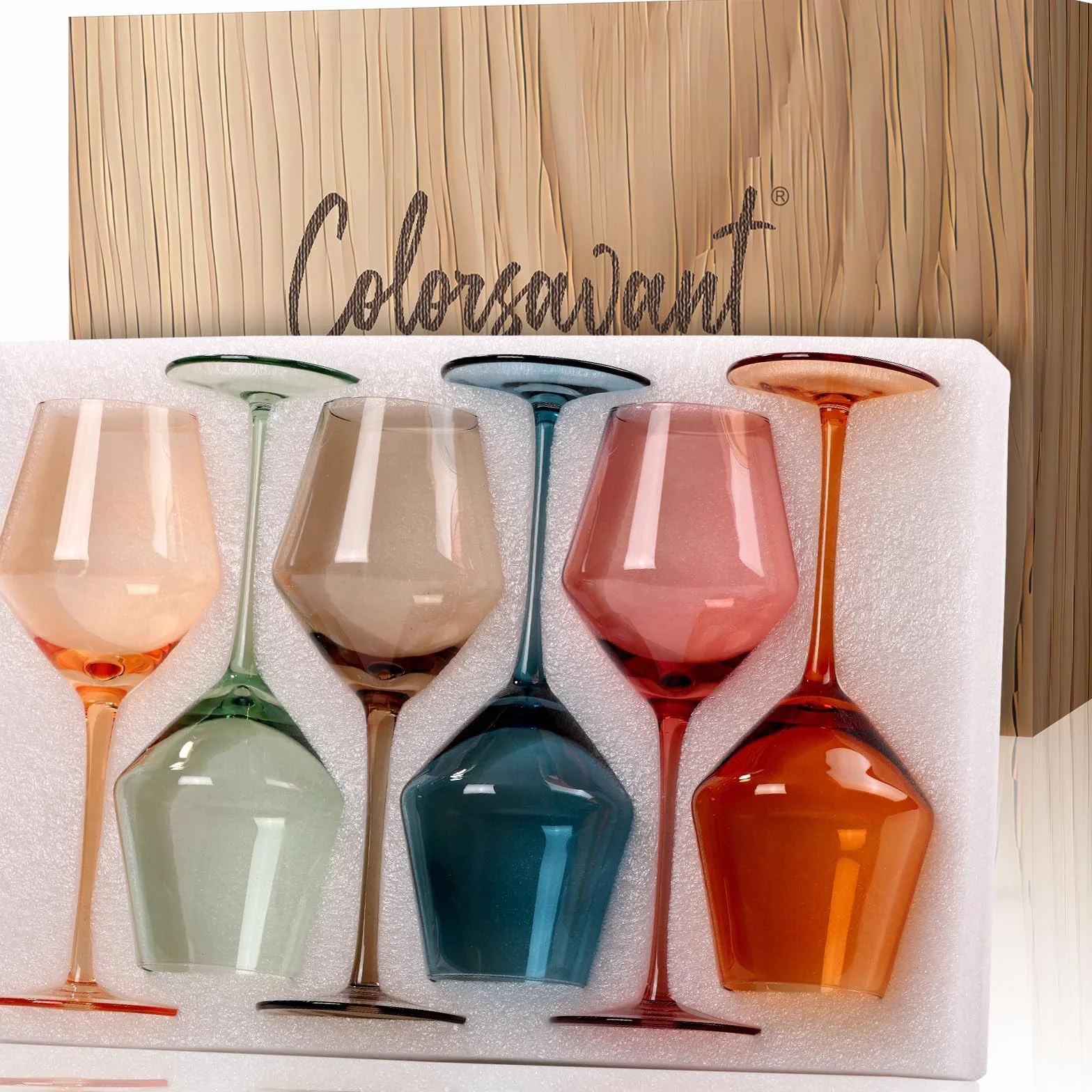 Juego de copas de vino de colores de 6 a 16 onzas, copas de vino coloridas con tallo, sopladas a mano, juego de copas de vino silenciadas, regalos de vino para el día de la madre