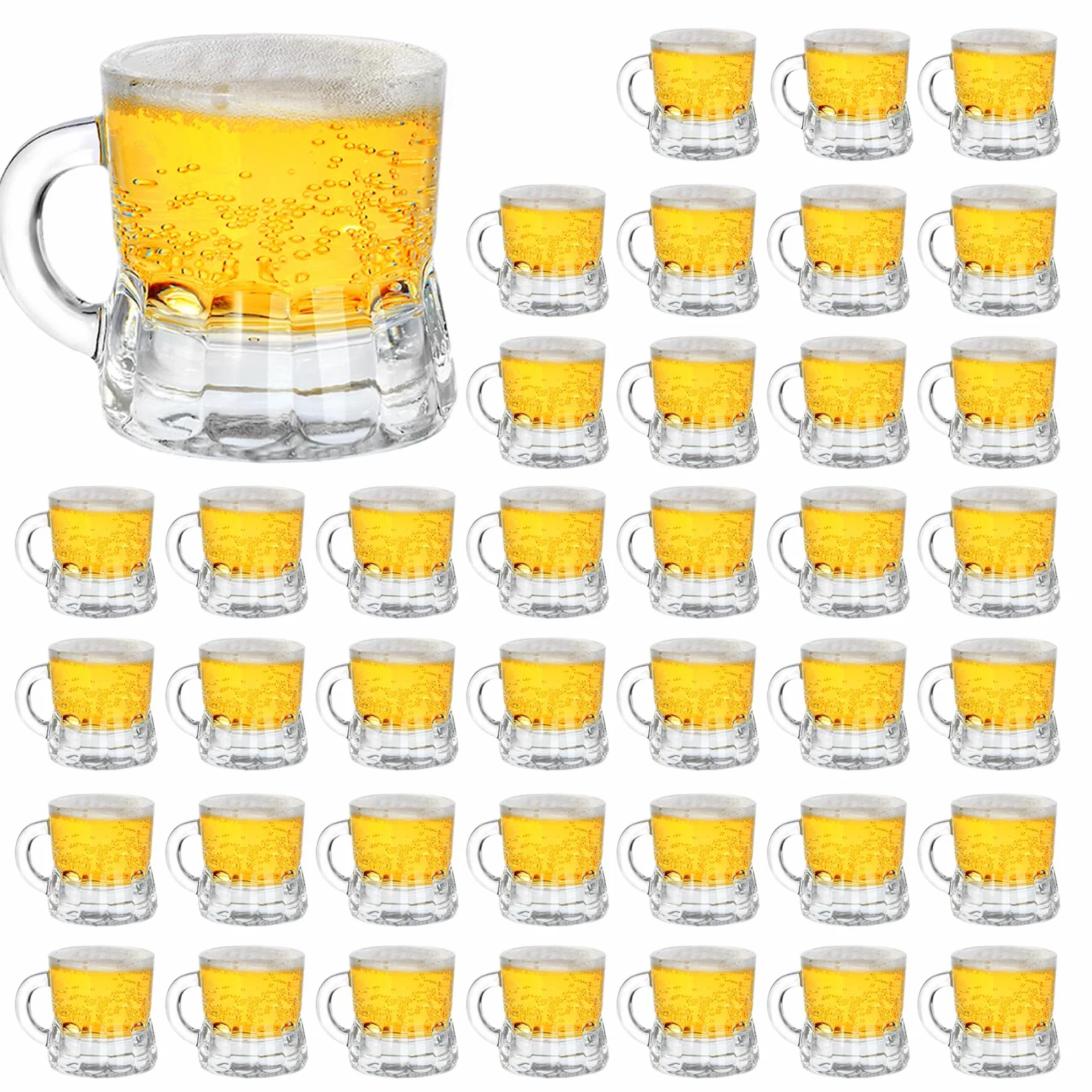 Mini tazas de cerveza, 40 vasos de chupito de vidrio real, vidrio transparente de 1 onza con asas, vasos de degustación de cerveza de base pesada para cervezas, whisky, tequila, vodka