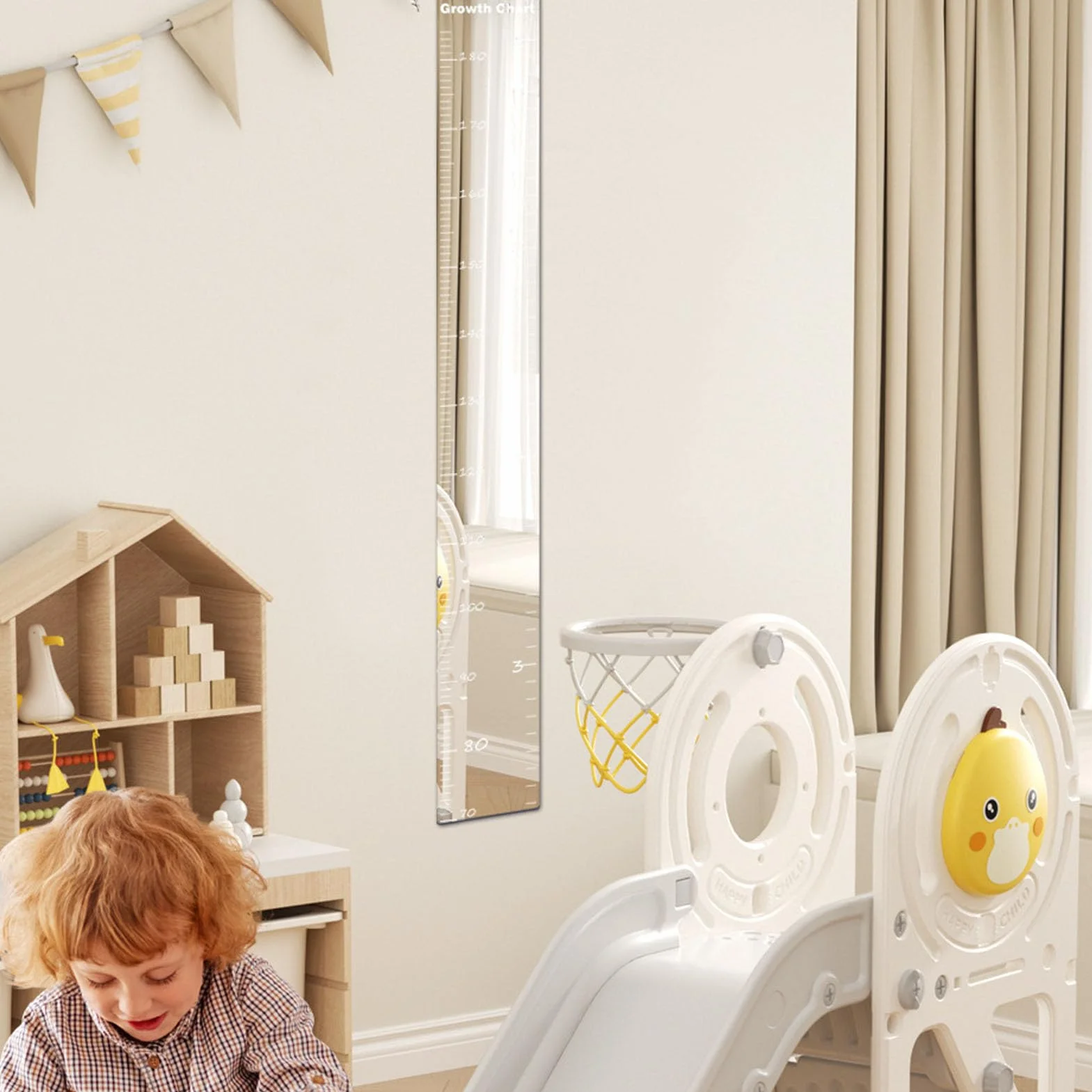 Espejo de Tabla de Crecimiento para Niños,Espejo de Tabla de Regla de Altura de Acrílico para Pared,Regla de Medición de Guardería Inastillable para Decoración de Dormitorio de Bebés Y Niños