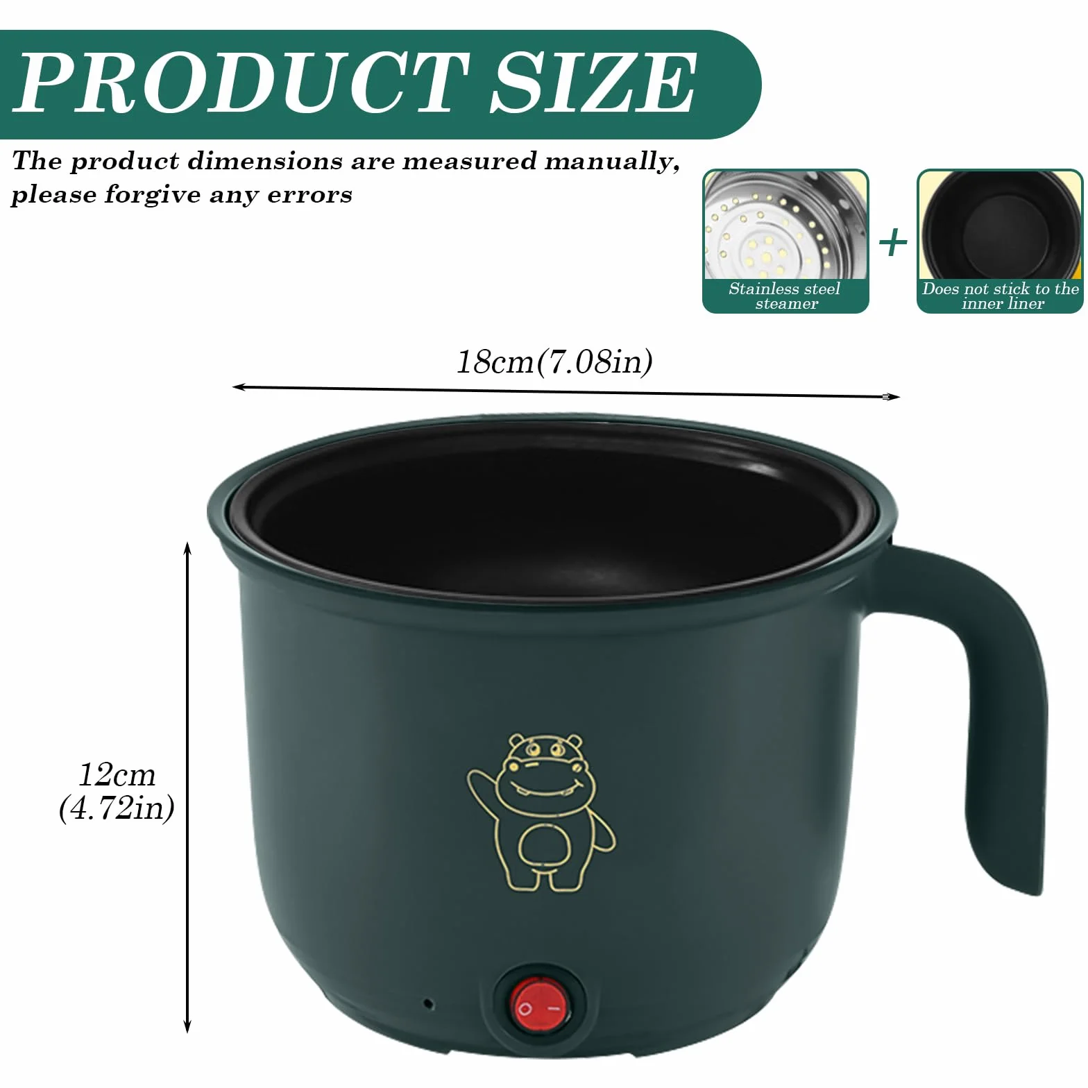 Mini Olla Eléctrica Portátil 1,8 L 600 W 220 V Acero Inoxidable Verde
