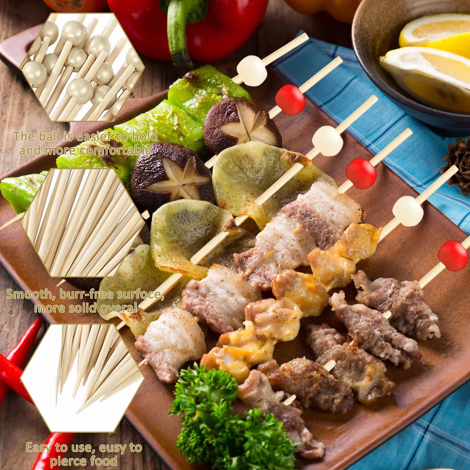 Pinchos para comida para dedos, 400 artículos, pinchos para aperitivos, palillos de madera, pinchos de cóctel, brochetas de frutas, brochetas de queso, brochetas de fiesta para bodas, fiestas