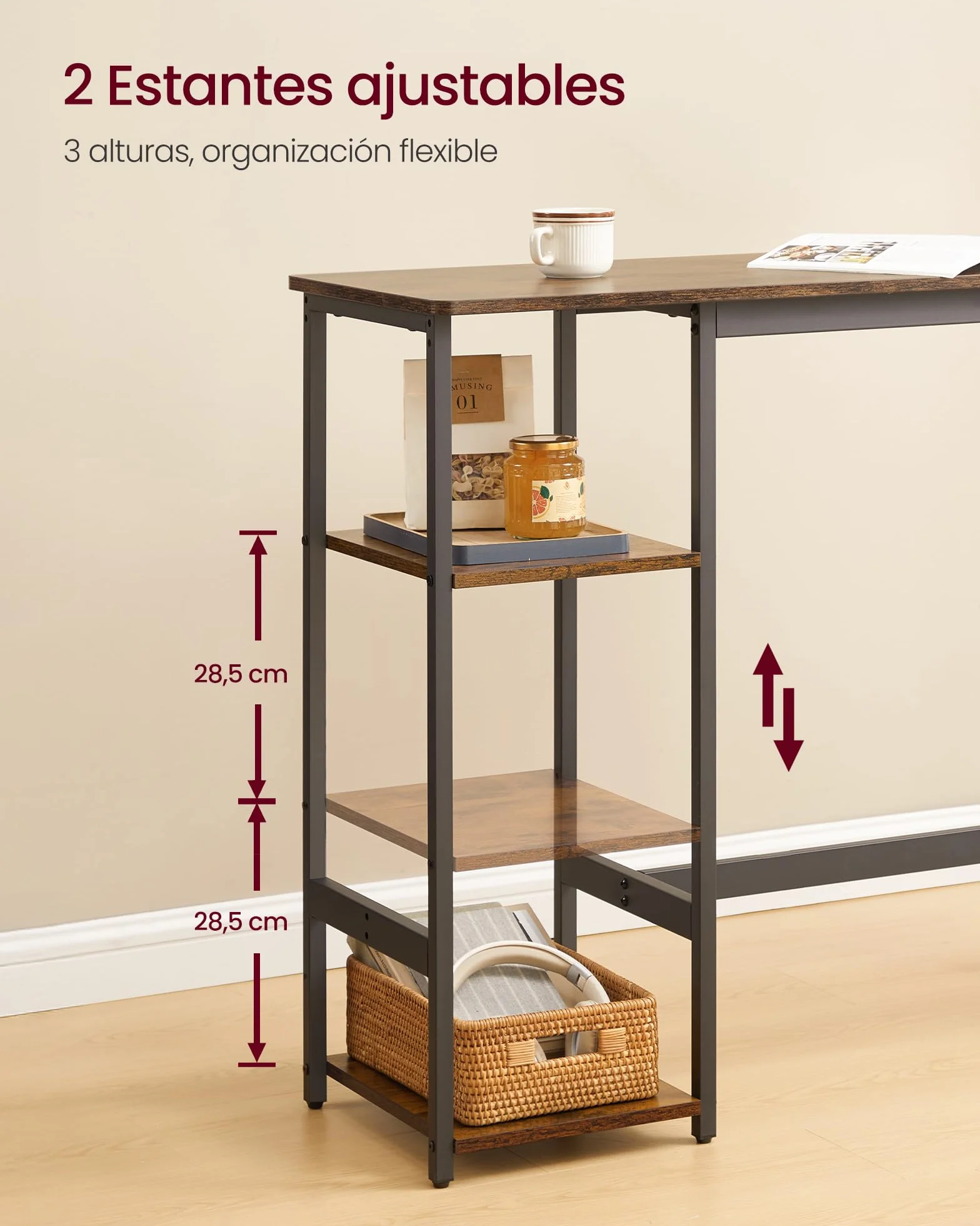 VASAGLE Mesa de Cocina con 2 Sillas, Conjunto Comedor con Estantes, Marco Acero, Marrón Rústico y Negro