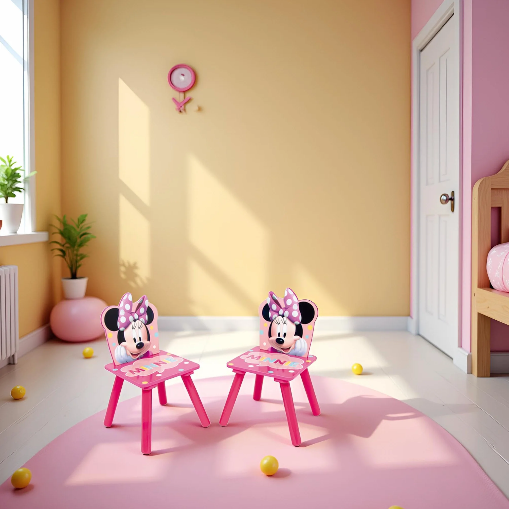 ARDITEX Minnie Mouse Set Mesa y 2 Sillas Infantiles Madera 50x50x44 cm