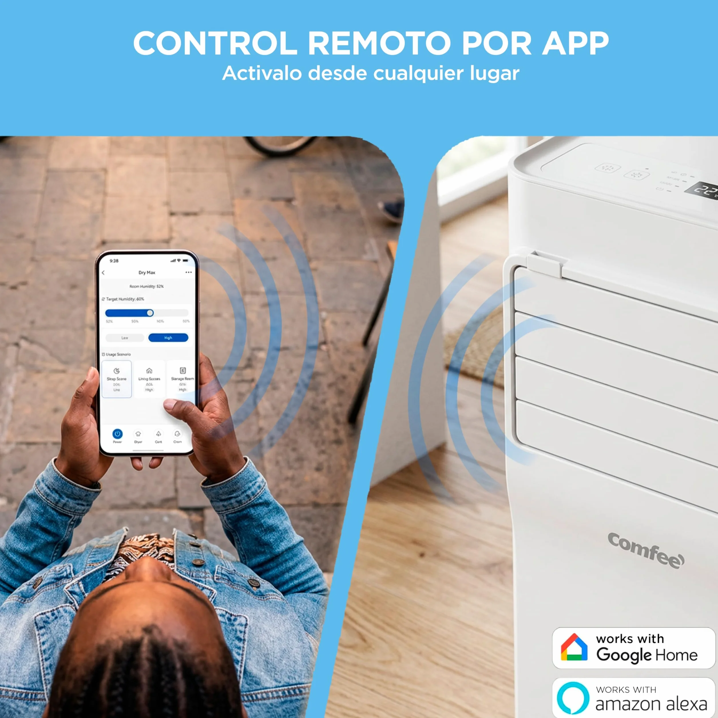 COMFEE Aire Acondicionado Portátil 3 en 1 9000 BTU 2250 Frigorías Climatizador Deshumidificador App Mando a Distancia