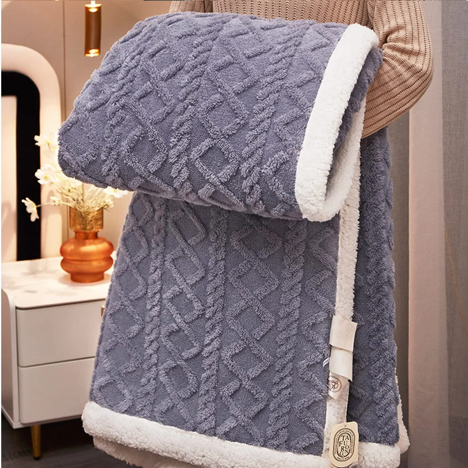 Mantas Sofa, Manta Sherpa Cama, Manta Cubre Sofa Invierno Reversible, Mantas Polar de Sherpa Multiuso, Suave Manta Sofa Invierno, Manta Borreguito para Sofa y Sobrecama,Azul,100X150cm 0.8kg