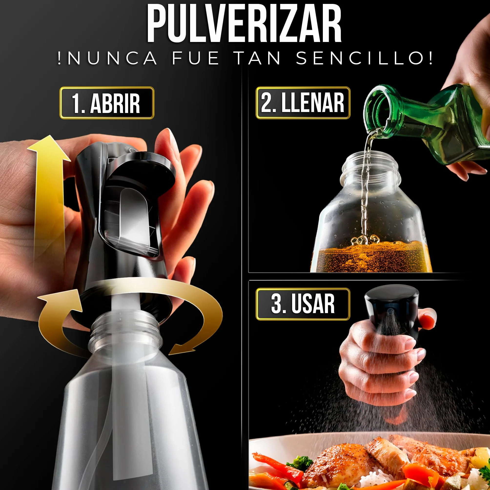 ActivoTex Pulverizador Aceite Spray Cocina 300 ml Dispensador Aceitera Botella Dosificador Aceite Oliva Vaporizador