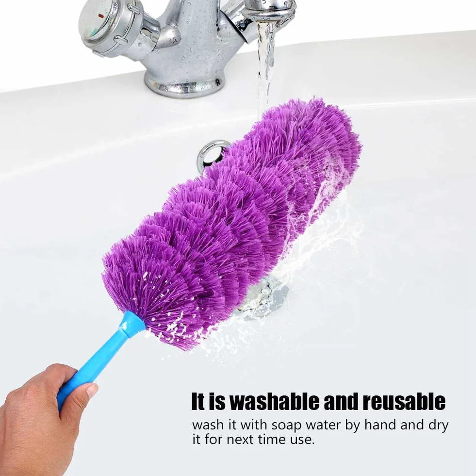 Plumero de Microfibra antiestático Herramienta de Limpieza Lavable，Plumero de telaraña Plumeros de Limpieza(Purple)