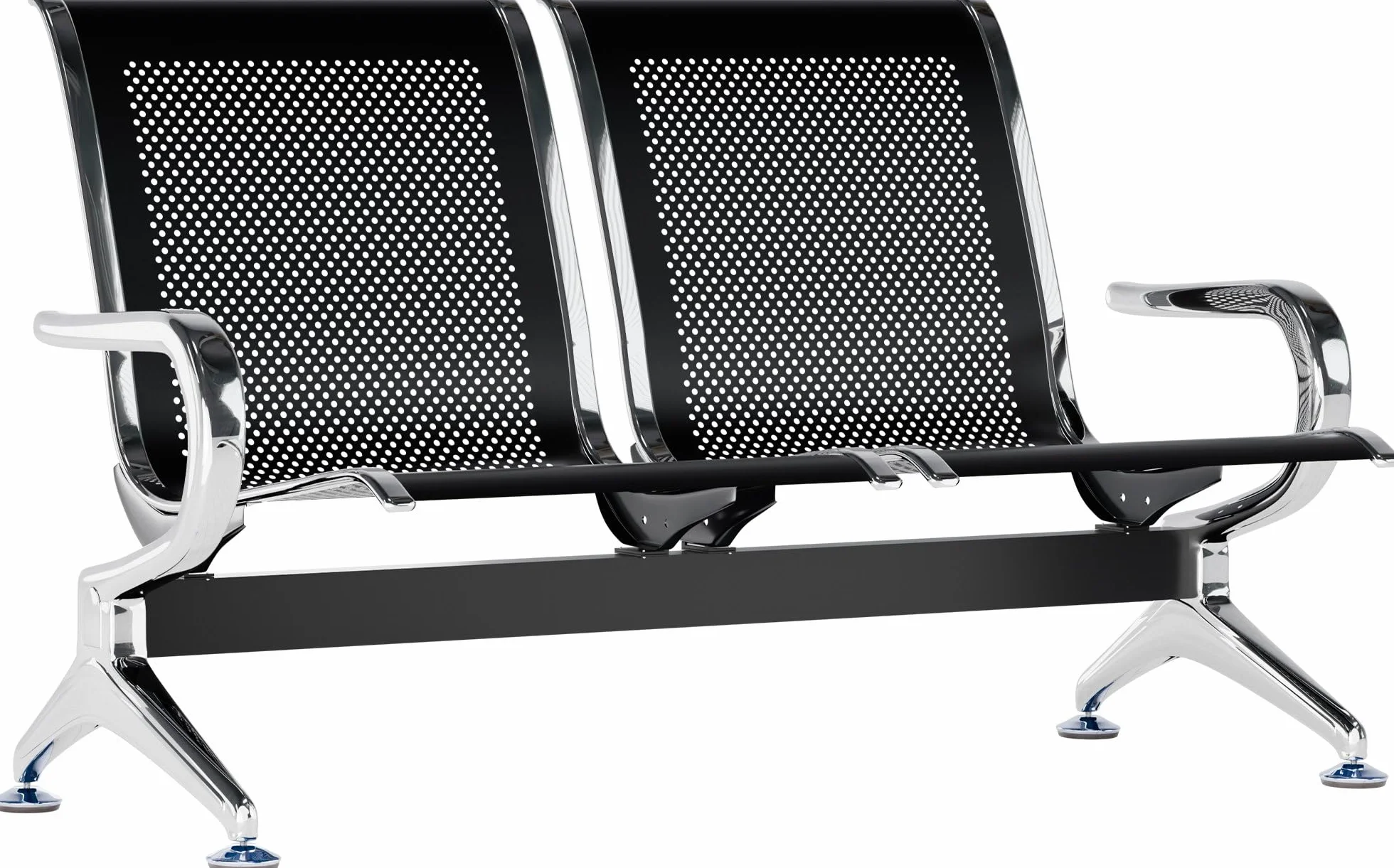 CLP Banco de Espera Aeroporto con Estructura metálica en Cromo, robustos Asientos con Respaldo y reposabrazos, Color:Negro, Tamaño:2 plazas