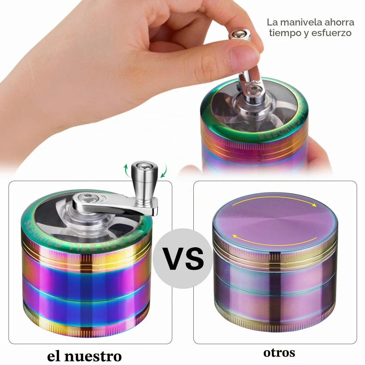 LIHAO Grinder Moledor de Especias Molinillo de Especias Metálico con Manija 60mm 4 piso Duradero Aleación de Zinc (Multicolor)