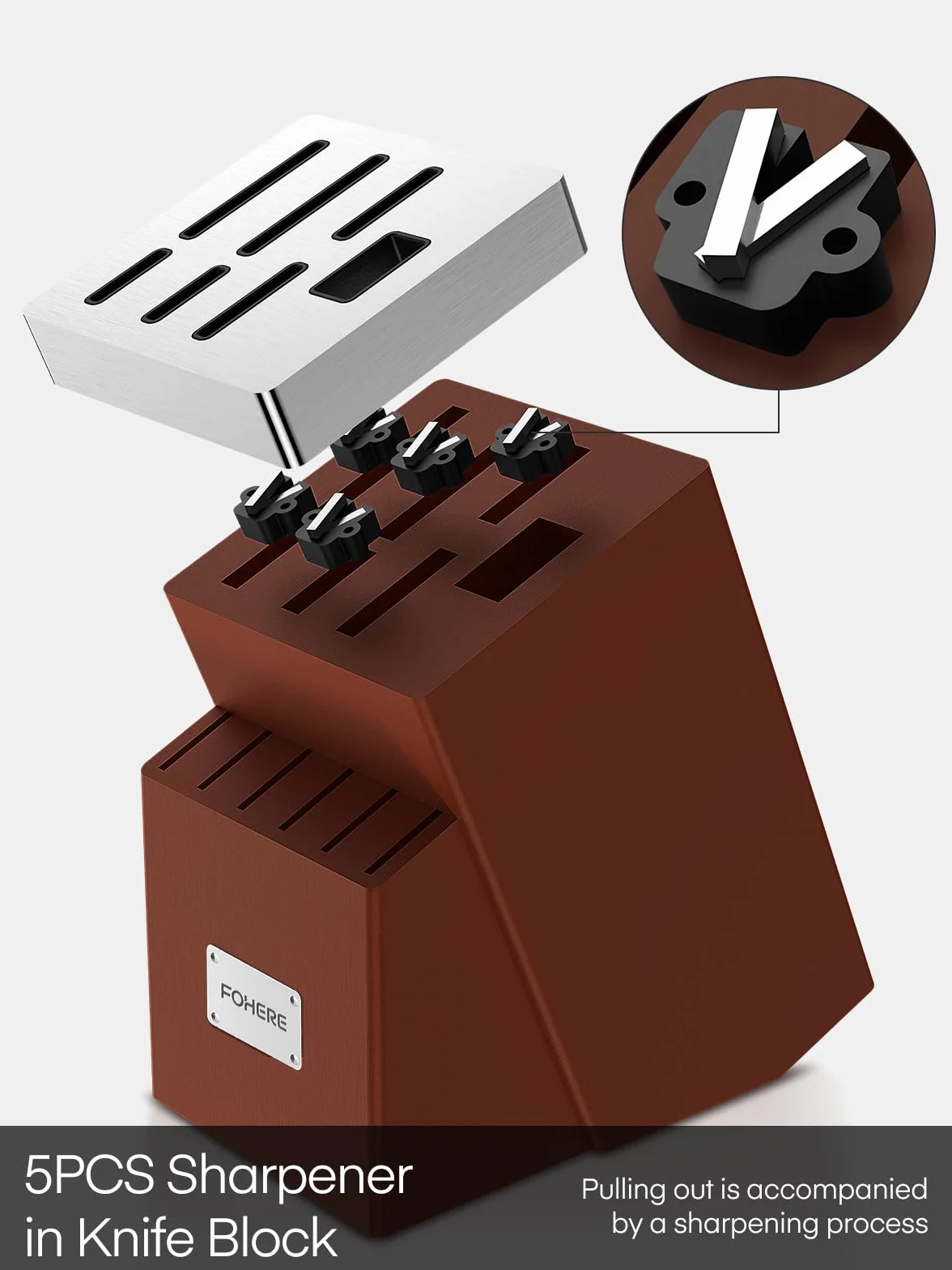 FOHERE Juegos de Cuchillos de Cocina con Auto-afilables, 14 Piezas, Bloque de Cuchillos con Mango Ergonómico y Acero Inoxidable, Bloque de Madera