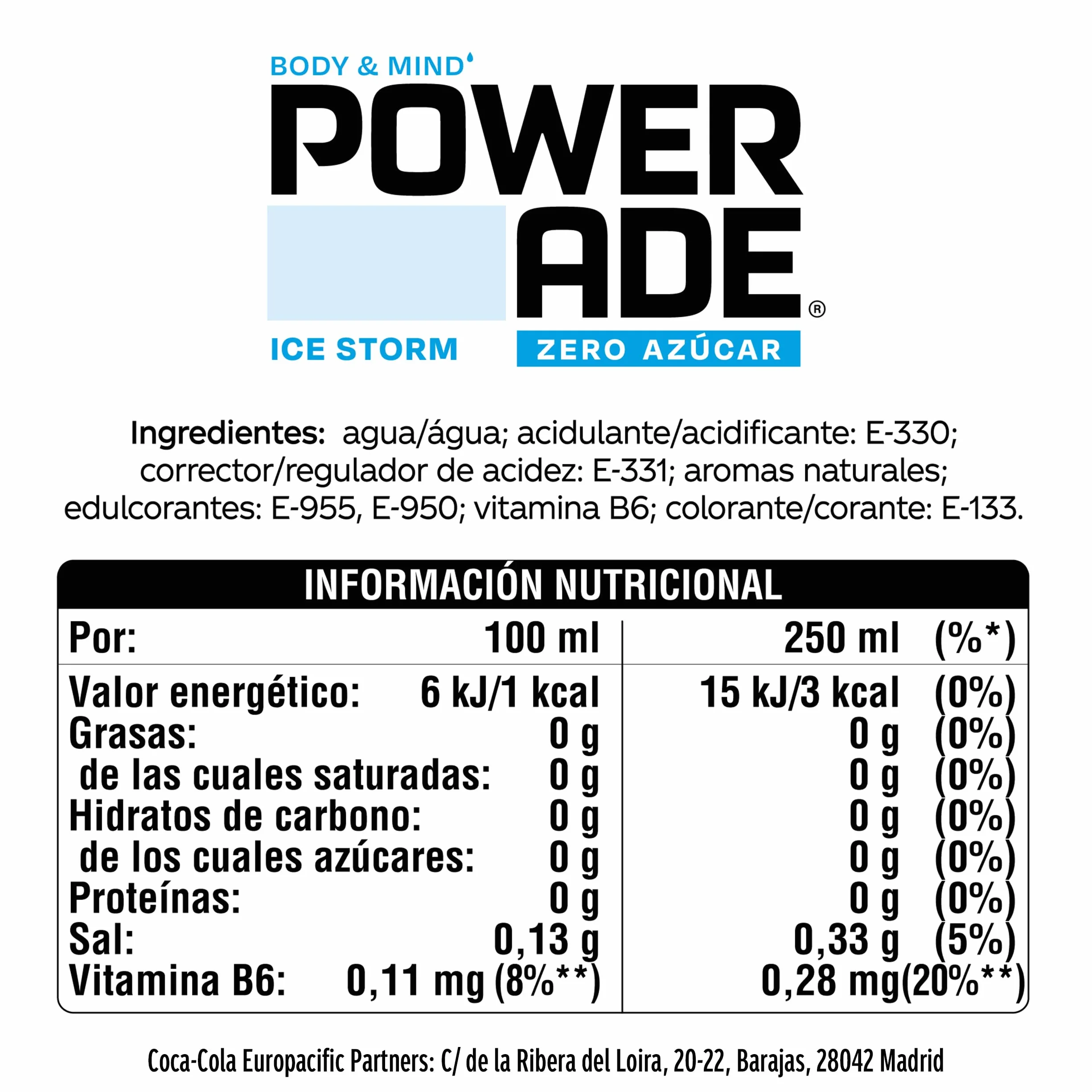 Powerade Ice Storm Zero Bebida Isotonica Sin Gluten Pack 12 x 500ml
