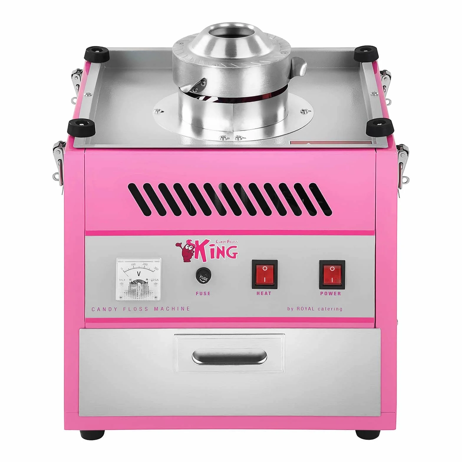 Royal Catering Máquina De Algodón De Azúcar RCZK-1200-W (1200 W, Ø 52 cm, 1 unidad por minuto, Control separado del termostato y la rotación, 52 x 52 x 50 cm) Rosa