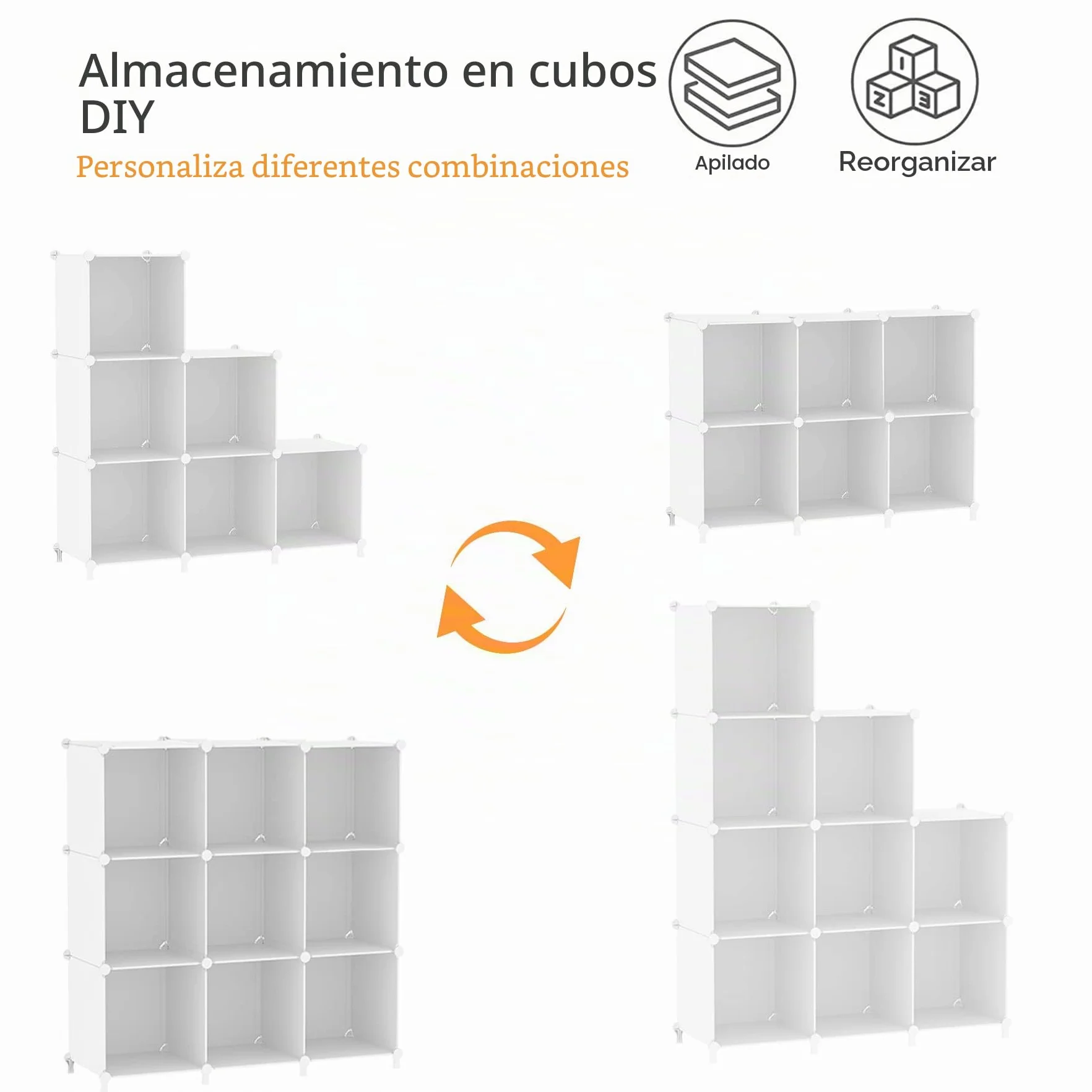 AWTATOS Organizador de Almacenamiento Cubo Modular de 6 Cubos de Plástico Blanco