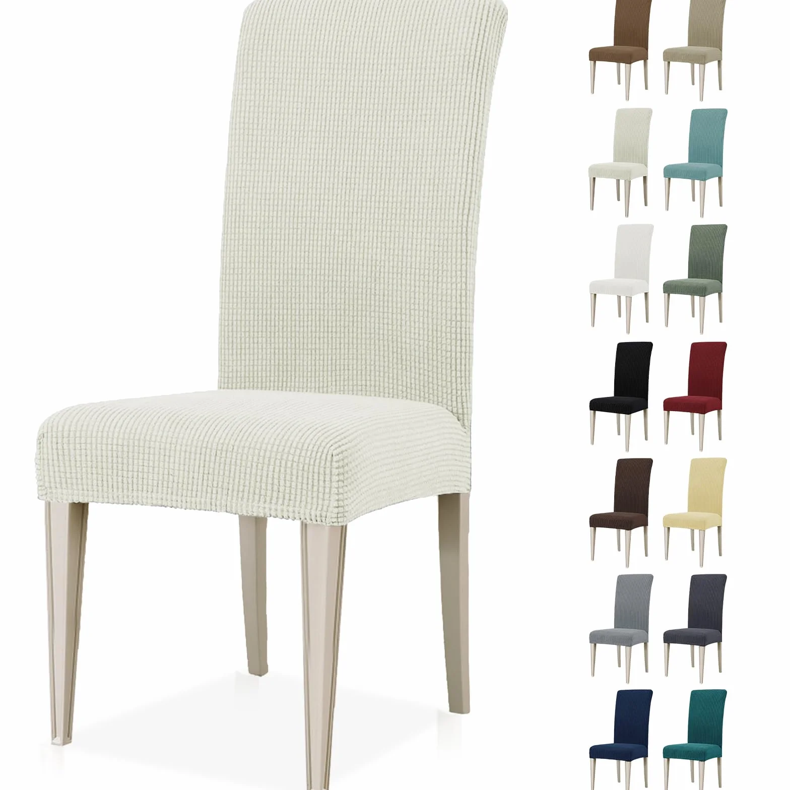 Ystyle Fundas Sillas De Comedor Pack 6, Fundas para Sillas Ajustables Elásticas Protectoras Lavables Blanco Natural