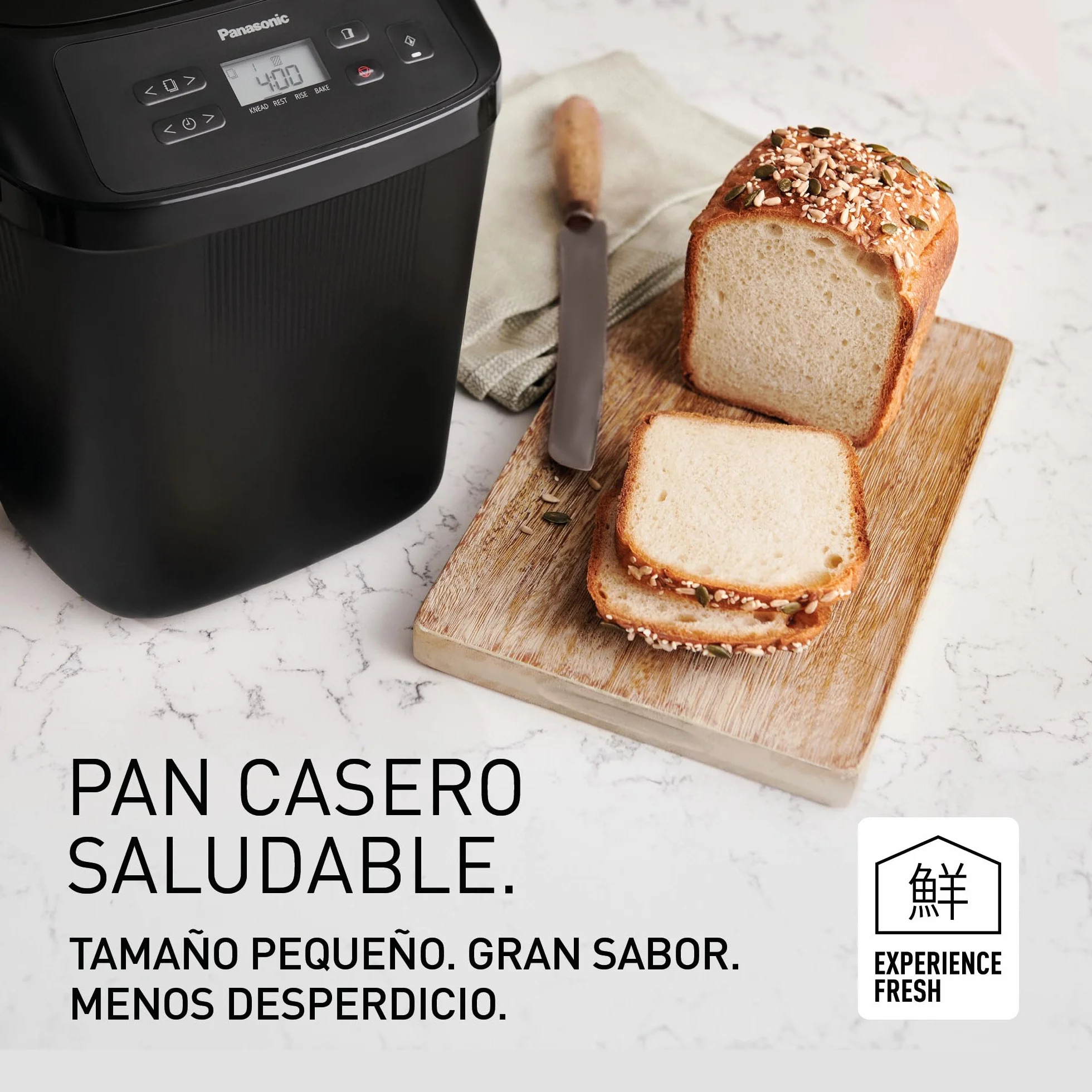 Panasonic SD-PN100KXE Mini Panificadora Automática para Hogares Pequeños, 4 Programas Sin Gluten, Diseño Compacto, 18 Programas Automáticos, Pantalla LCD, Pan Pequeño 200 o 400g, Negro