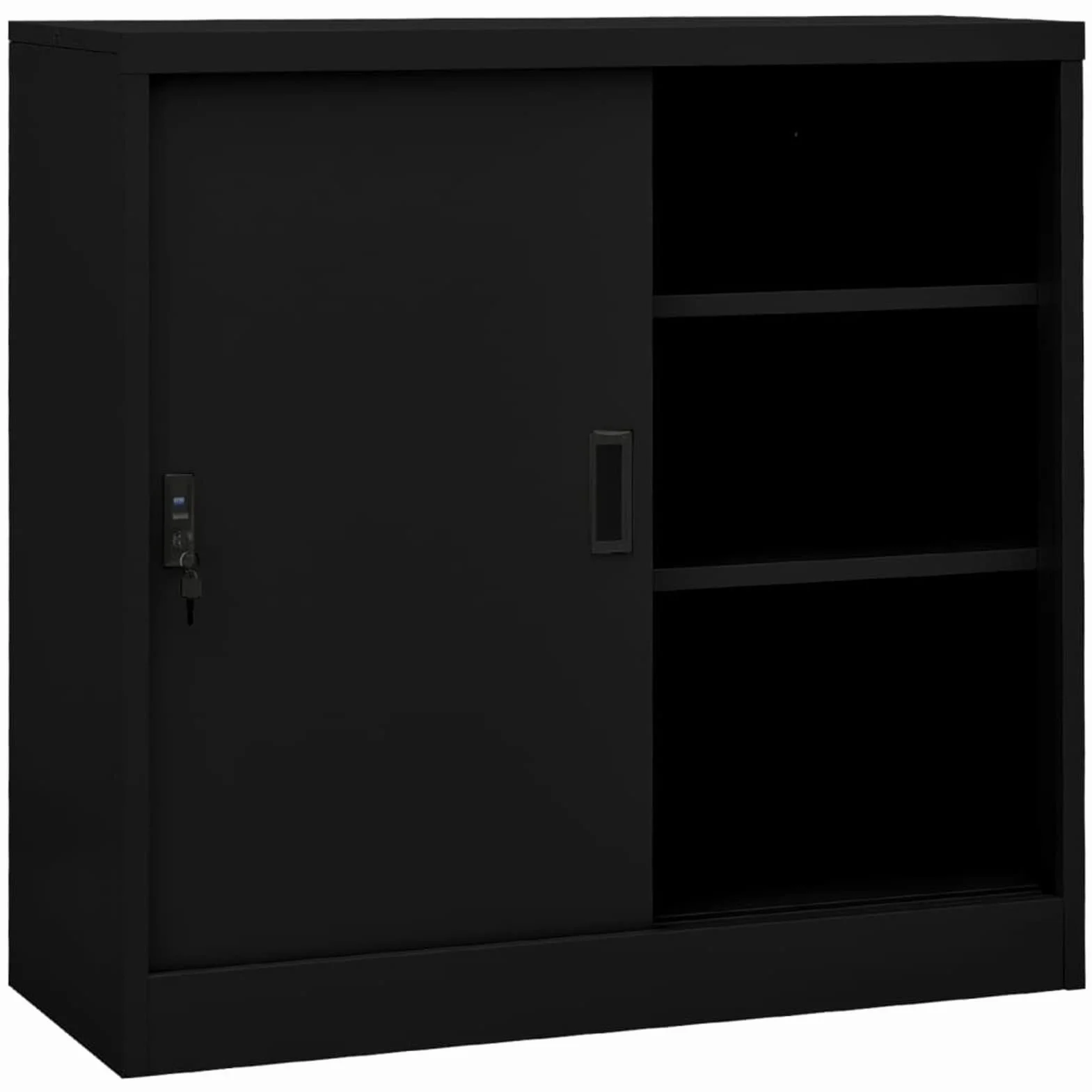 Homgoday Armario para oficina con puerta corredera de color negro, 90 x 40 x 90 cm, de acero, para muebles, aparador de cocina, librería, mueble de almacenamiento y estantes para ahorrar espacio