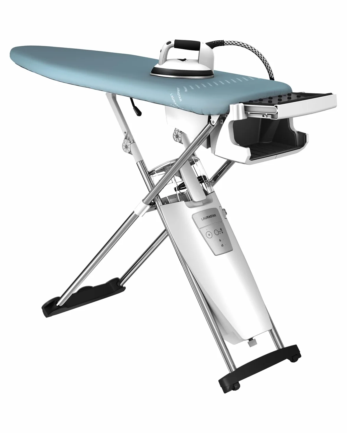 Laurastar S Pure Sistema de planchado, Vapor Higiénico que Elimina las Bacterias y los Ácaros, Tabla Activa, ruedas, Depósito Extraíble, Pearl Blue