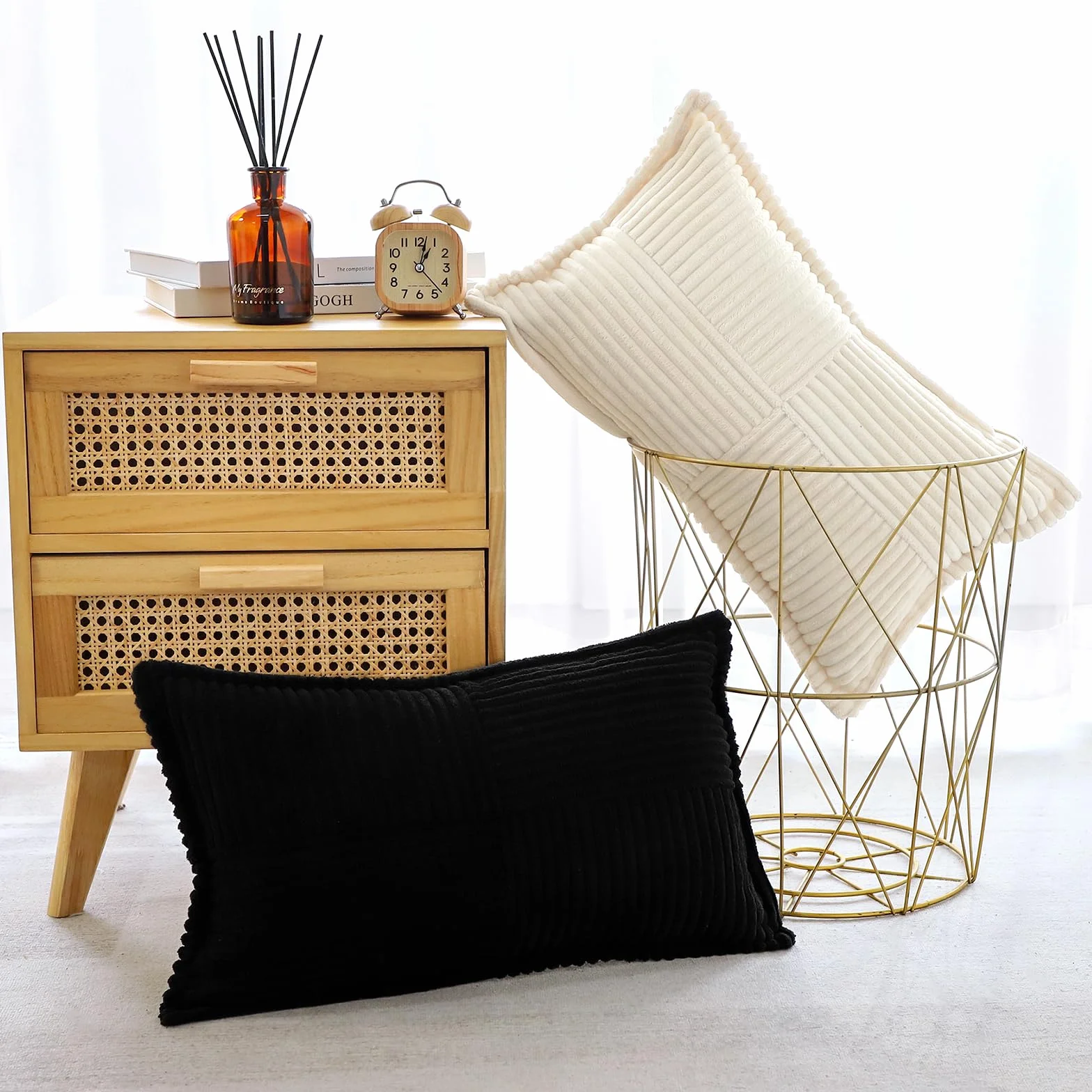 Artscope Juego de Fundas de Almohada Decorativas de Pana 30 x 50 cm Beige