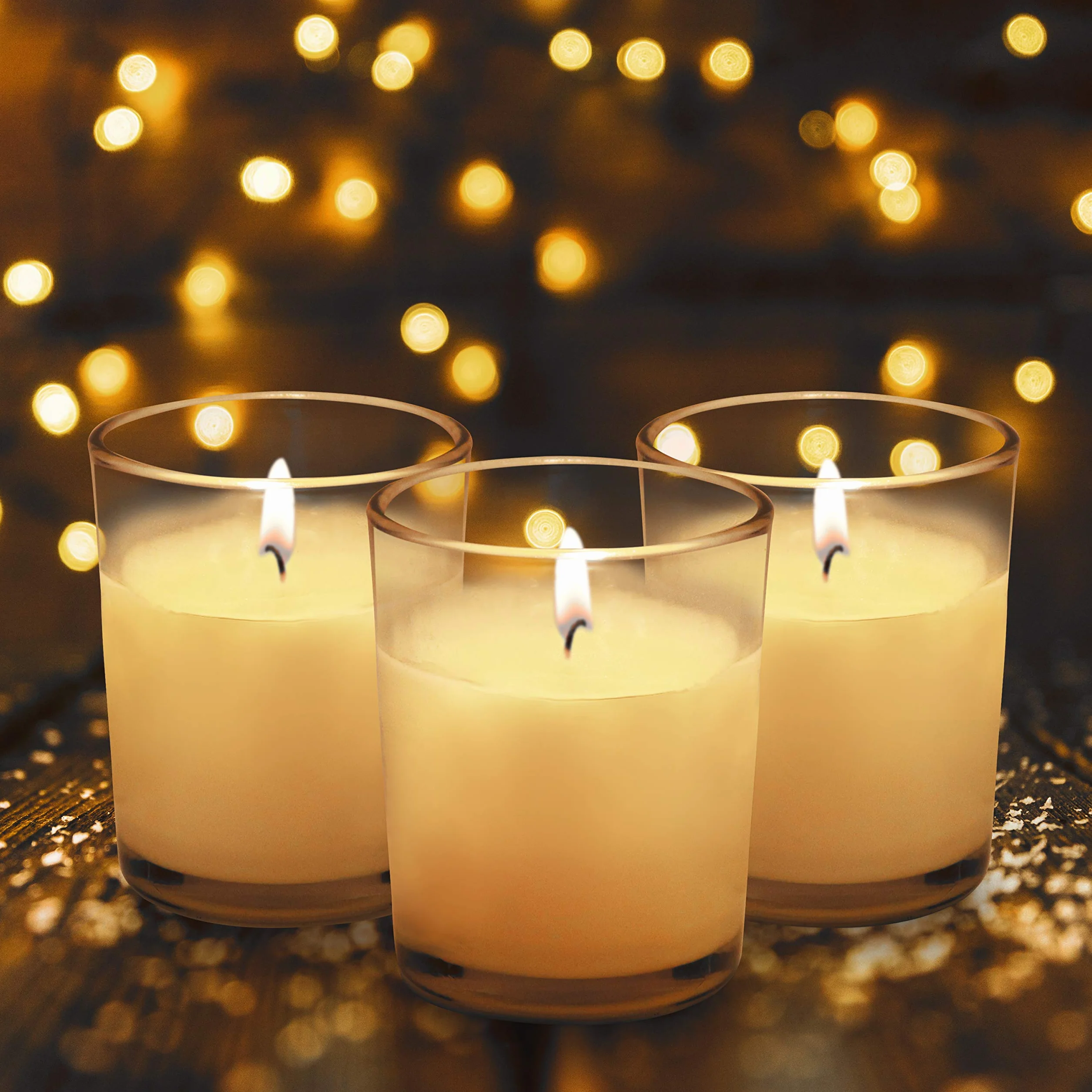 Belle Vous Velas en Vaso de Cristal - 48x Velas Decorativas sin Aroma - Duran 12 Horas - Portavelas Cristal Transparente para Bodas SPA Hogar Eventos