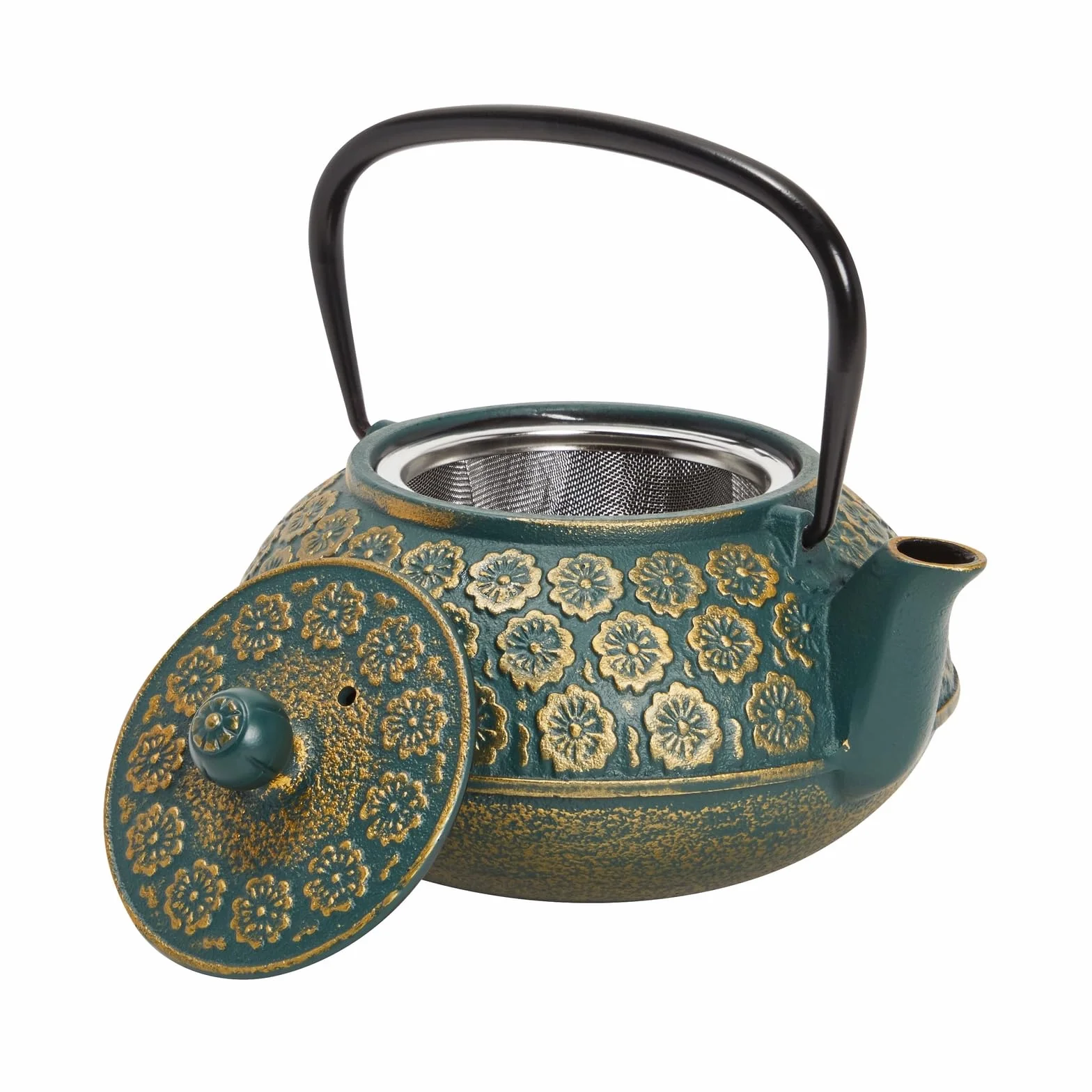 Tetera de hierro fundido verde con infusor de acero inoxidable 1 Litro