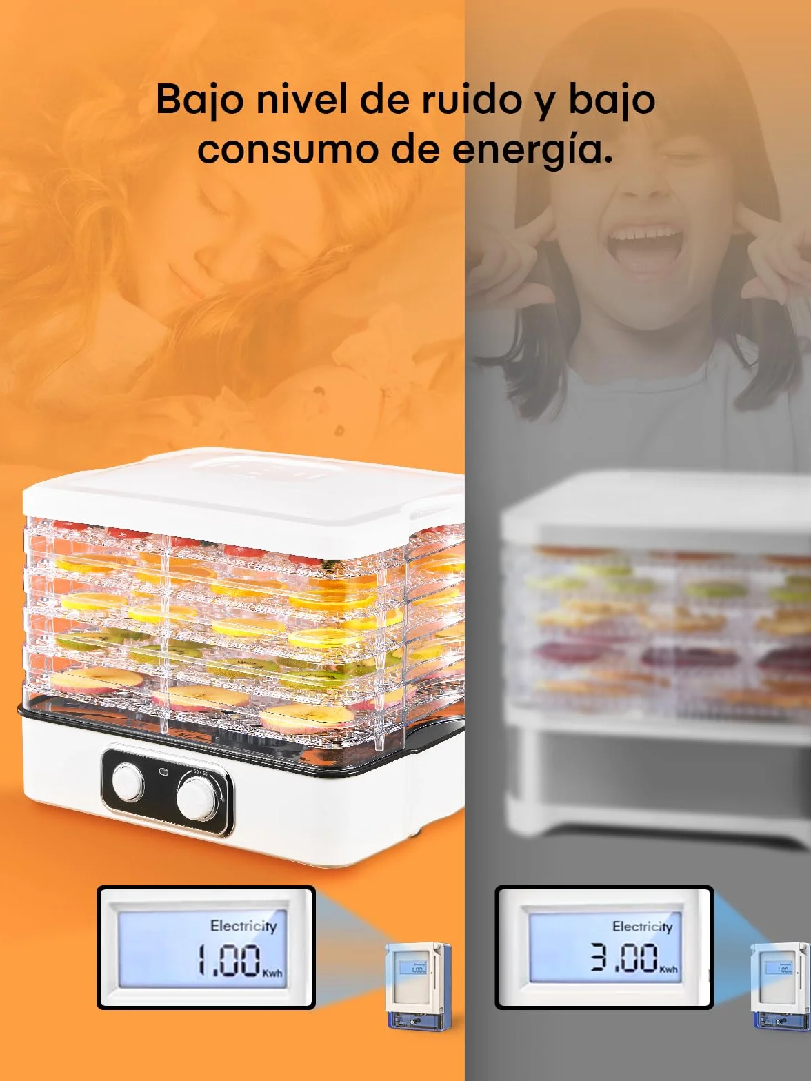 Deshidratador de Alimentos con 5 Bandejas Ajustables, Temperatura Ajustable 35-70°C