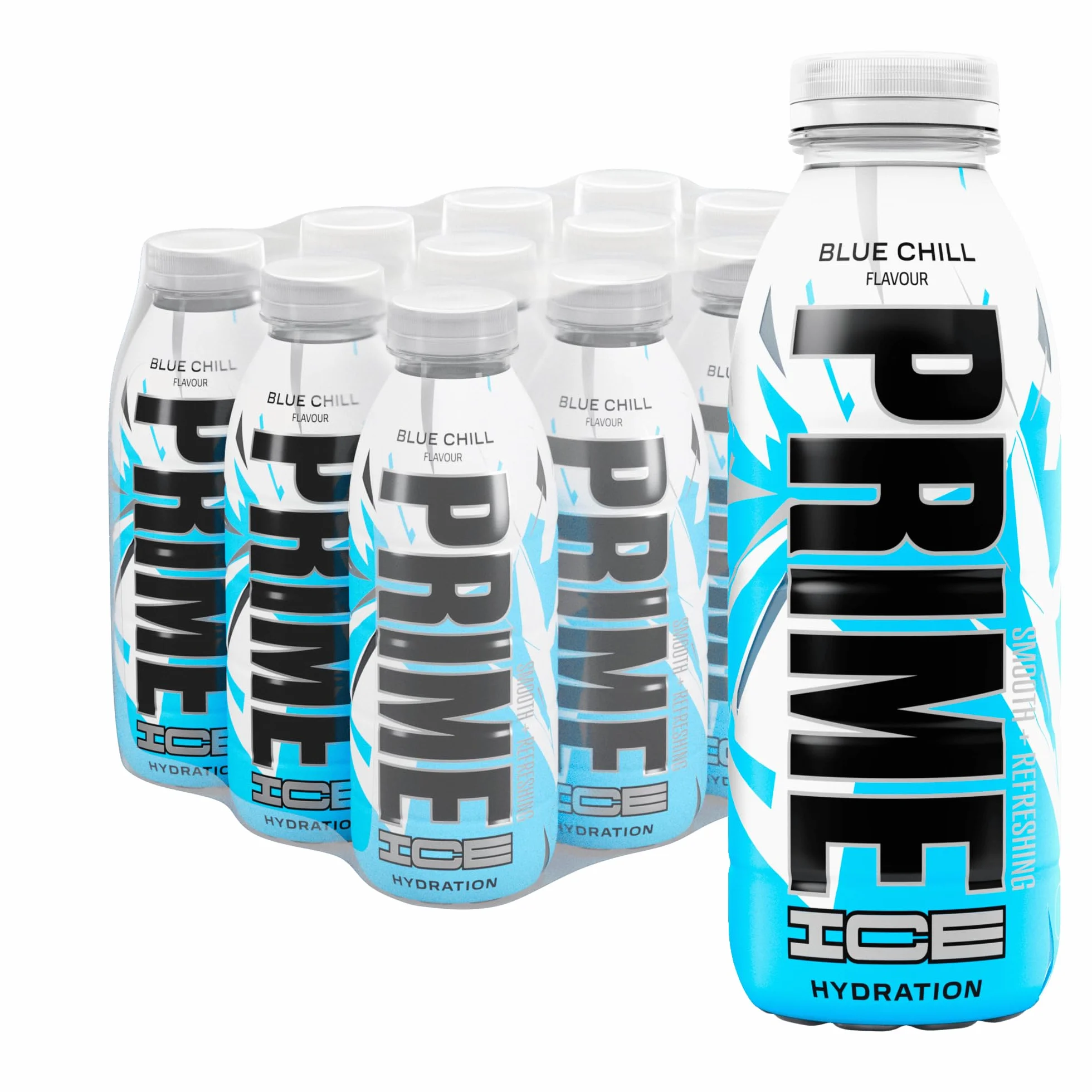 PRIME Hydration Ice Blue Bebidas Deportivas con Electrolitos, 250 mg BCAA, Vitamina B, Antioxidantes, Bajo en Azúcar, 16.9 fl oz, Paquete de 12