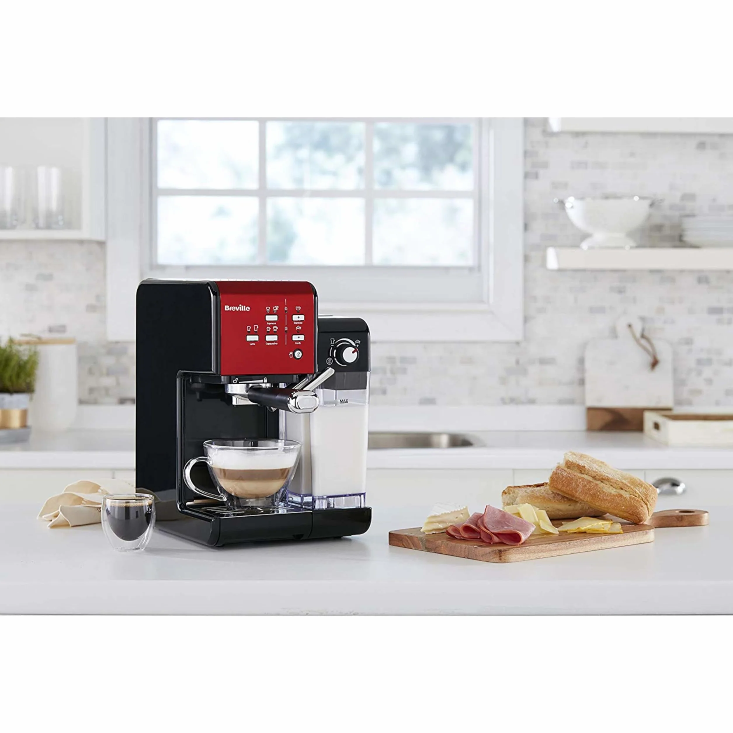 Breville Prima Latte II Espresso | Cafetera para latte y capuchino | Bomba profesional de 15 bares y espumador | Rojo [VCF109X]
