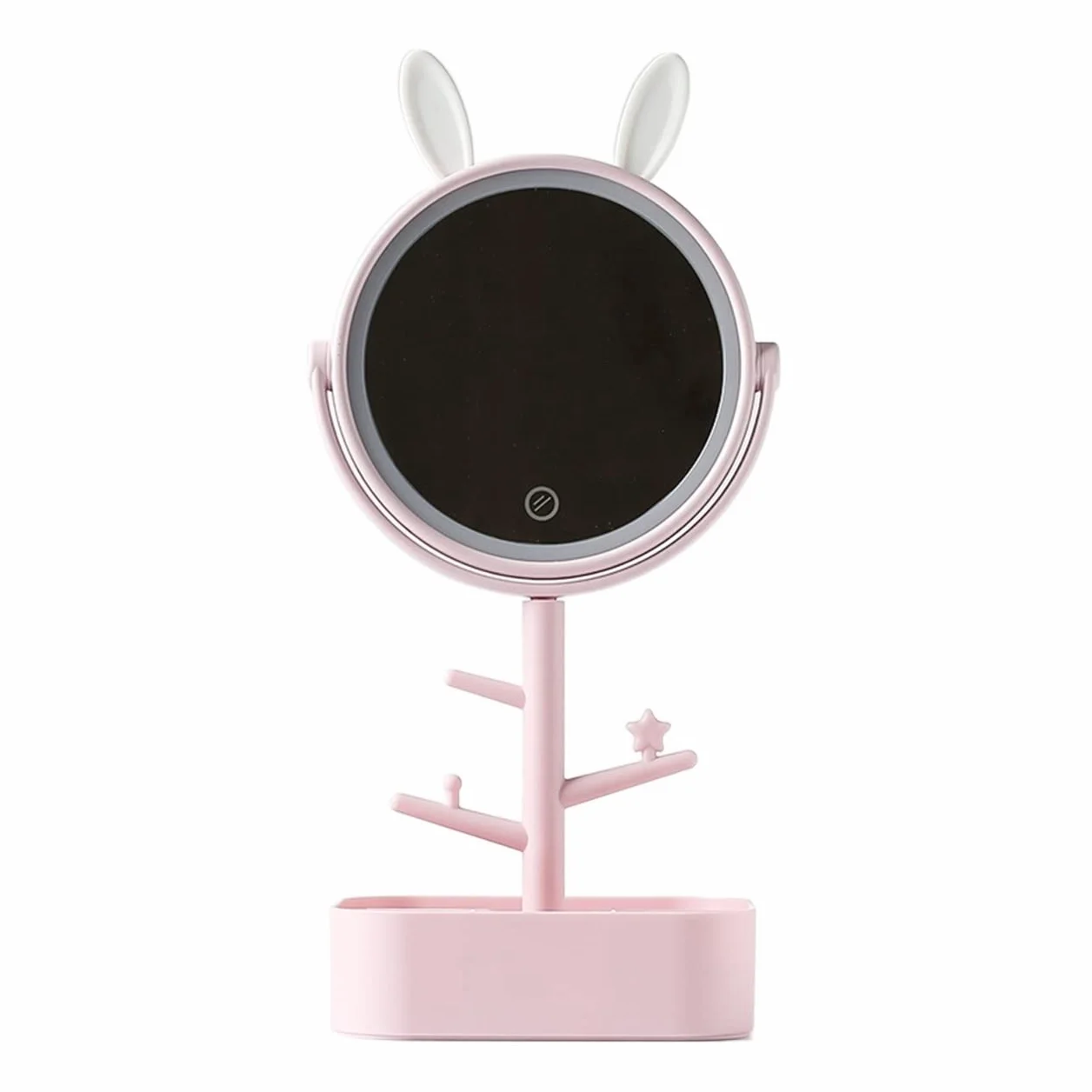 Espejo de maquillaje de viaje Espejo de maquillaje de escritorio Espejo giratorio con luz LED Espejo de aumento Espejo de maquillaje Luz de maquillaje for mujer con caja de almacenamiento Espejo de to