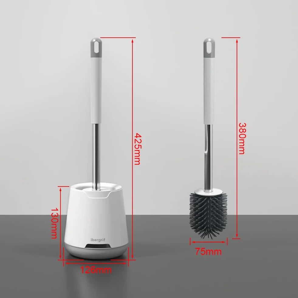 Ibergrif Escobilla de Baño con Soporte, Cepillo de Silicona Antibacteriano, Blanco