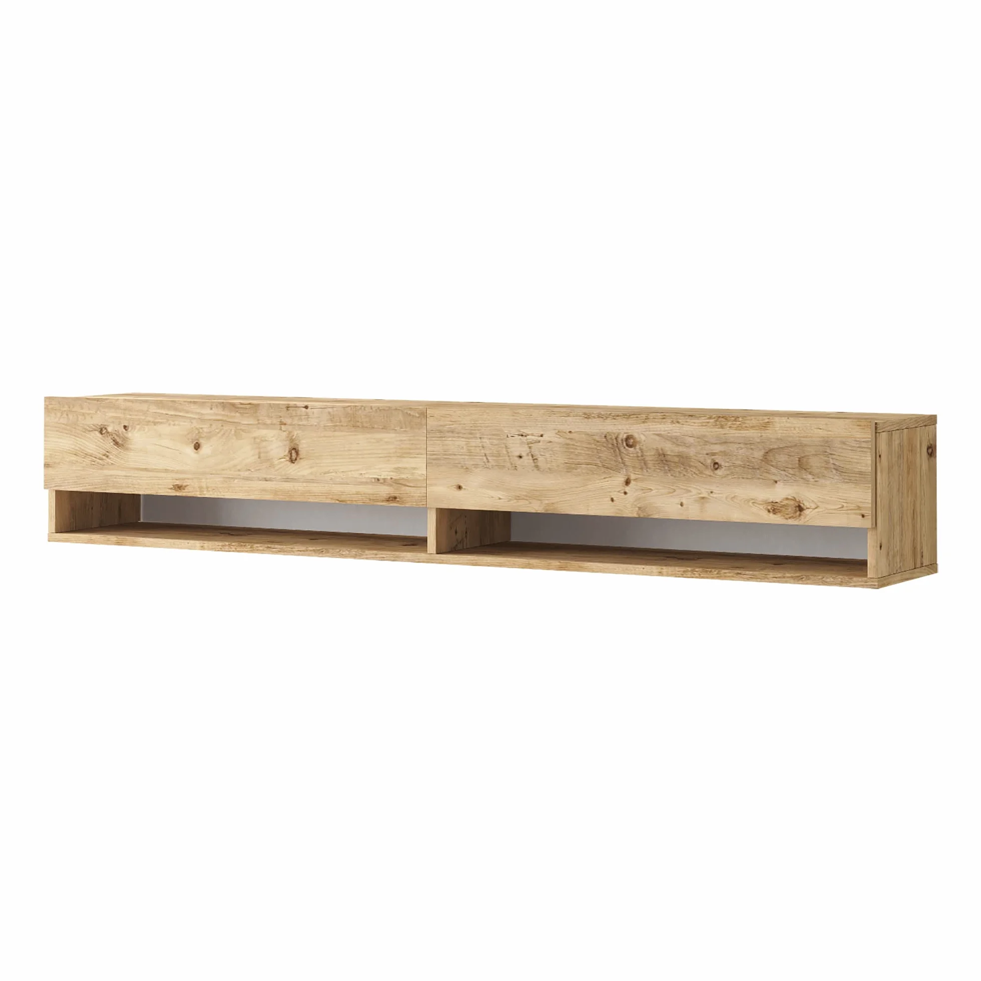 [en.casa] Mueble TV Suspendido con Espacio de Almacenaje Mesa Tele de Pared con 2 Puertas y 2 Estantes Aglomerado 180 x 32 x 30 cm Roble Rústico