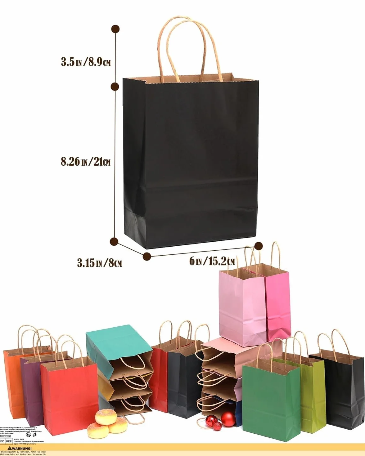 Gcardist 16 bolsas de papel kraft con asas, 21 x 15 x 8 cm, pequeñas bolsas de regalo, 16 bolsas de colores diferentes, versátiles (8,3 x 6 x 3 pulgadas, tamaño pequeño)