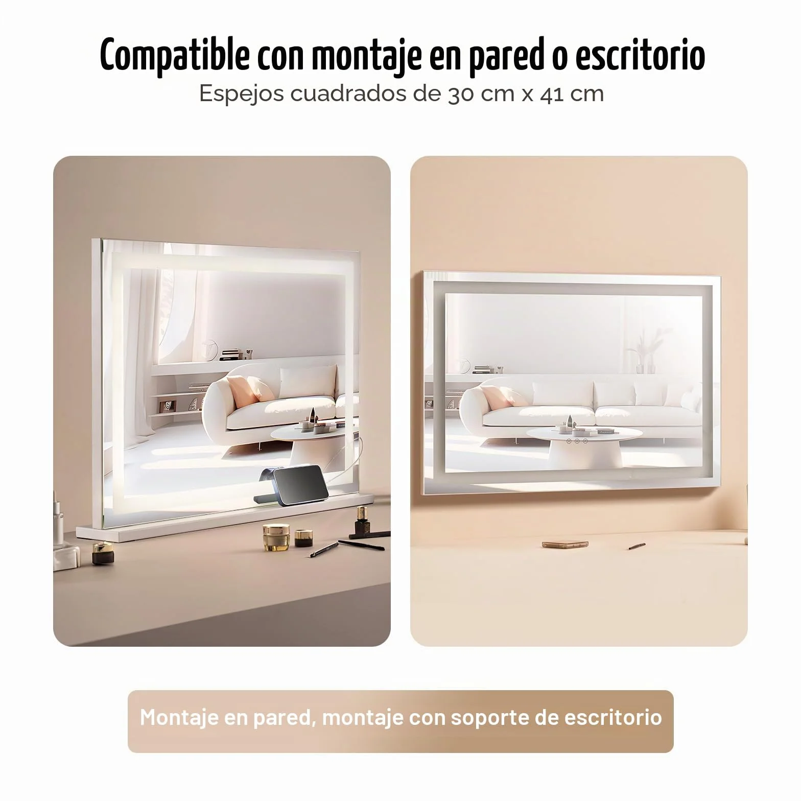 VEVOR Gran Espejo de Maquillaje Iluminado con Tres Modos de Iluminación de Color, LED Luces, Aumento de 5X, Puerto USB, Control Táctil Inteligente, Montaje en Pared de Escritorio, 800 x 120 x 572 mm