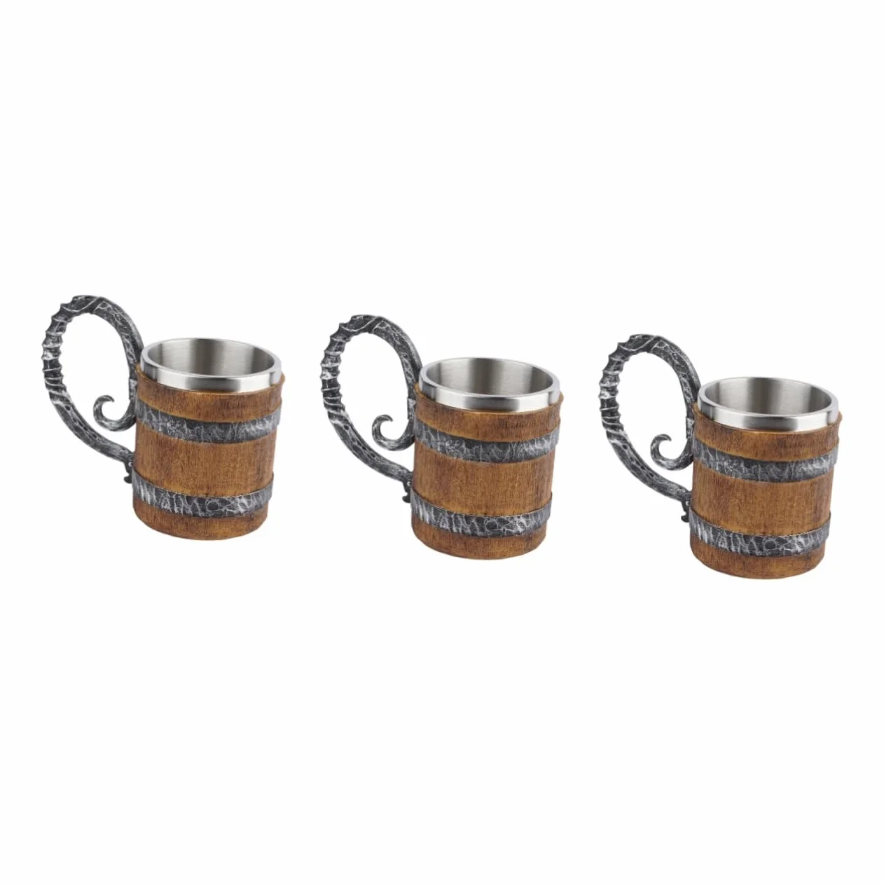 Cabilock 3 Piezas jarra de cerveza de barril de madera térmico botella de agua jarra cerveza original Jarra de cerveza especial taza con diseño de barril tazas portátiles Acero inoxidable