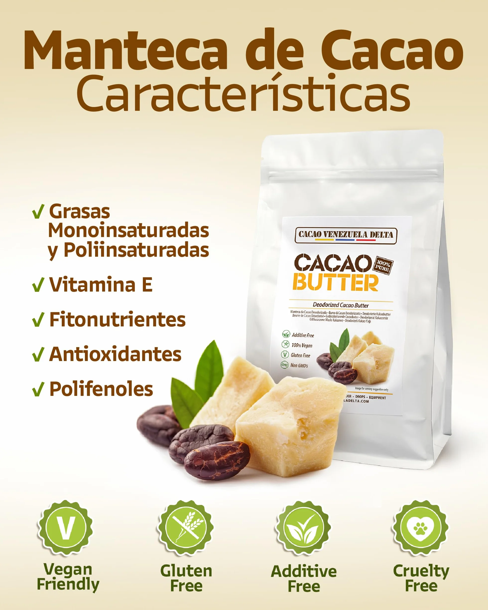 Manteca De Cacao 100% Tipo Desodorizada Bolsa 500g Cacao Venezuela Delta